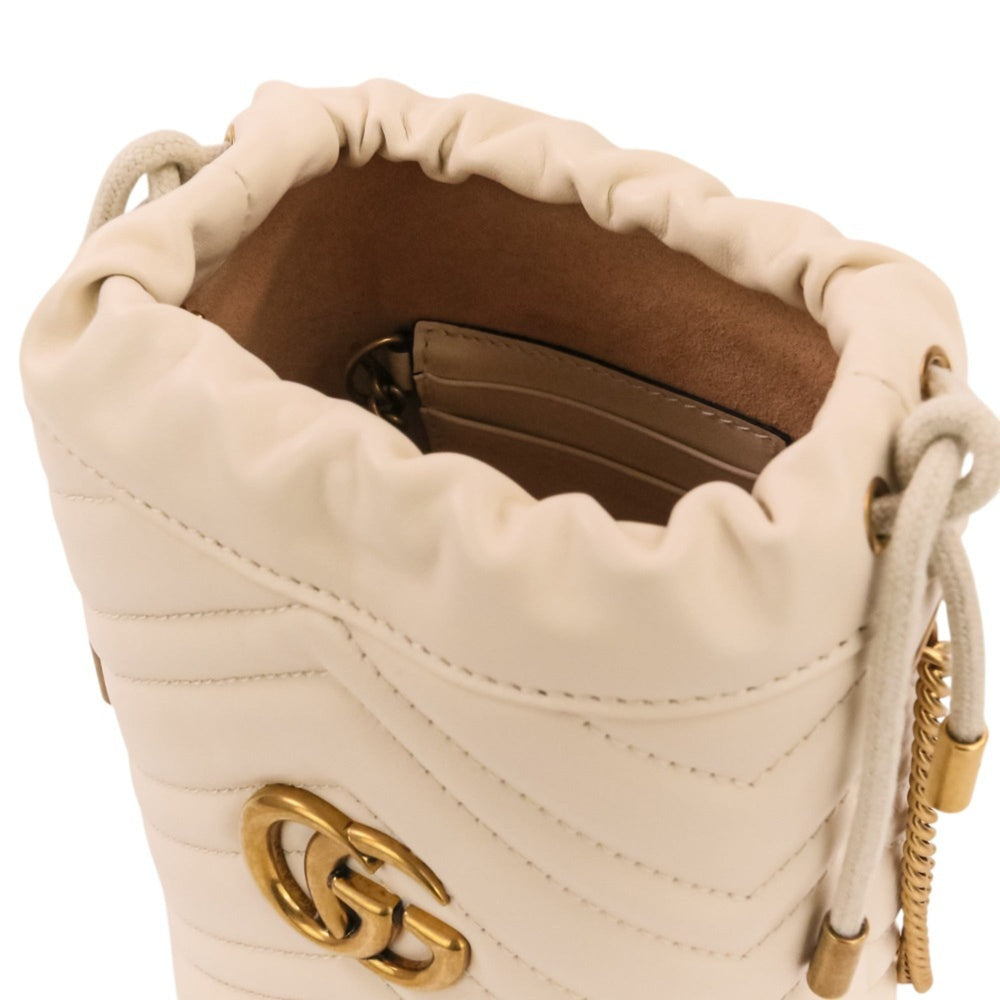 GUCCI GG Marmont Leather Mini Bucket Chain Shoulder Bag 575163 Ivory Women's — Like New