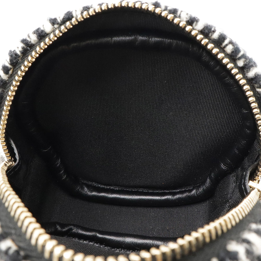 CHANEL Round Chain Shoulder Pochette in Houndstooth Tweed with Boa, Ivory and Black, AP0986 — Like New