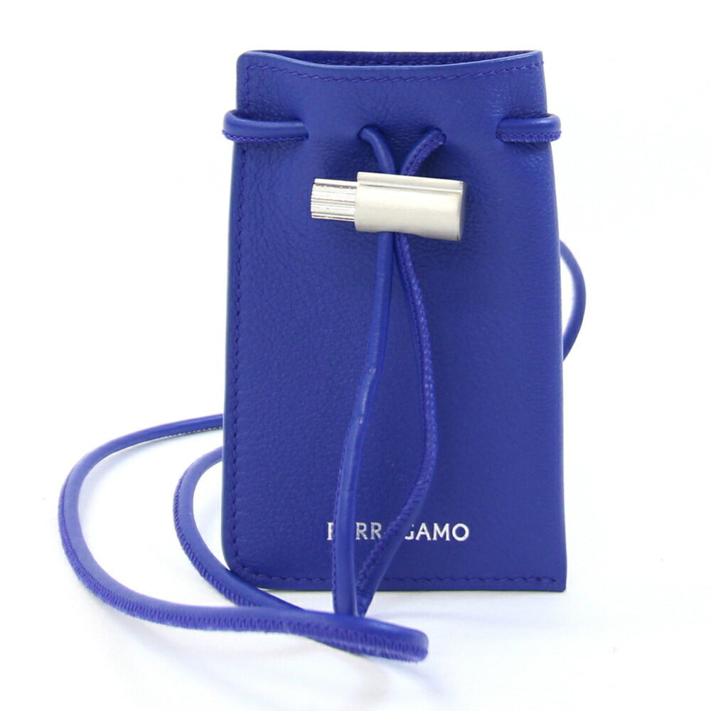 Salvatore Ferragamo neck pouch, blue leather pouch with strap, all leather, women's — Like New