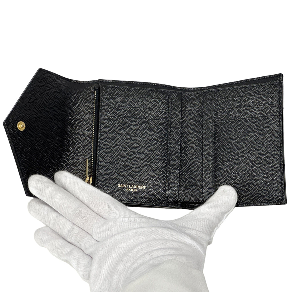 Saint Laurent SAINT LAURENT wallet women's brand trifold leather black gold hardware 403943 compact quilted mini