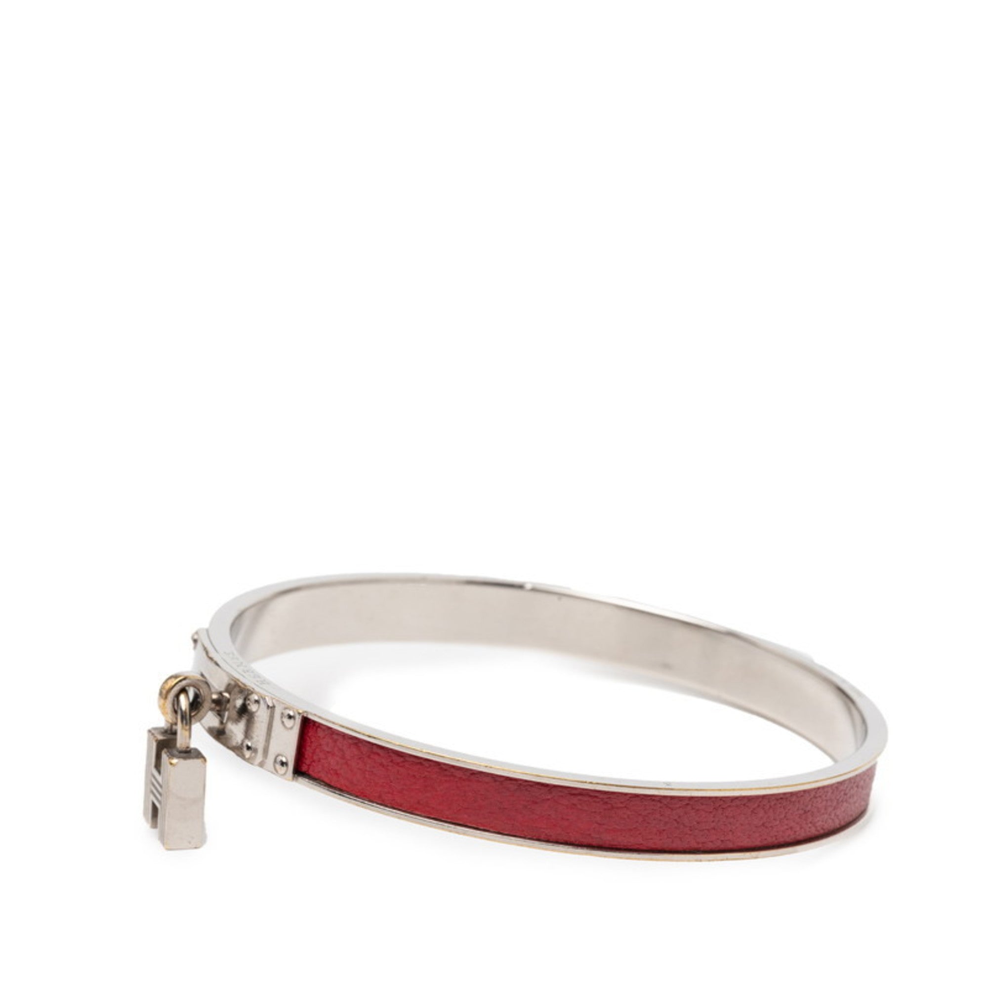Hermes Kelly H Cadena Bangle Bracelet in Silver and Red Metal with Leather for Women