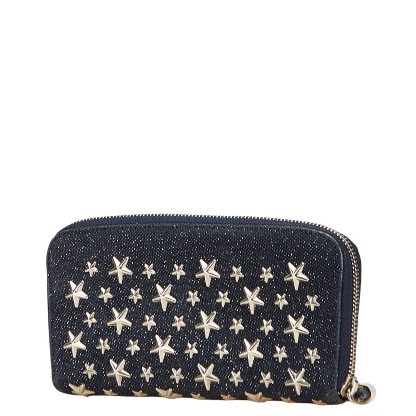 Jimmy Choo Star Studs Long Wallet Navy Canvas Leather Women's JIMMY CHOO