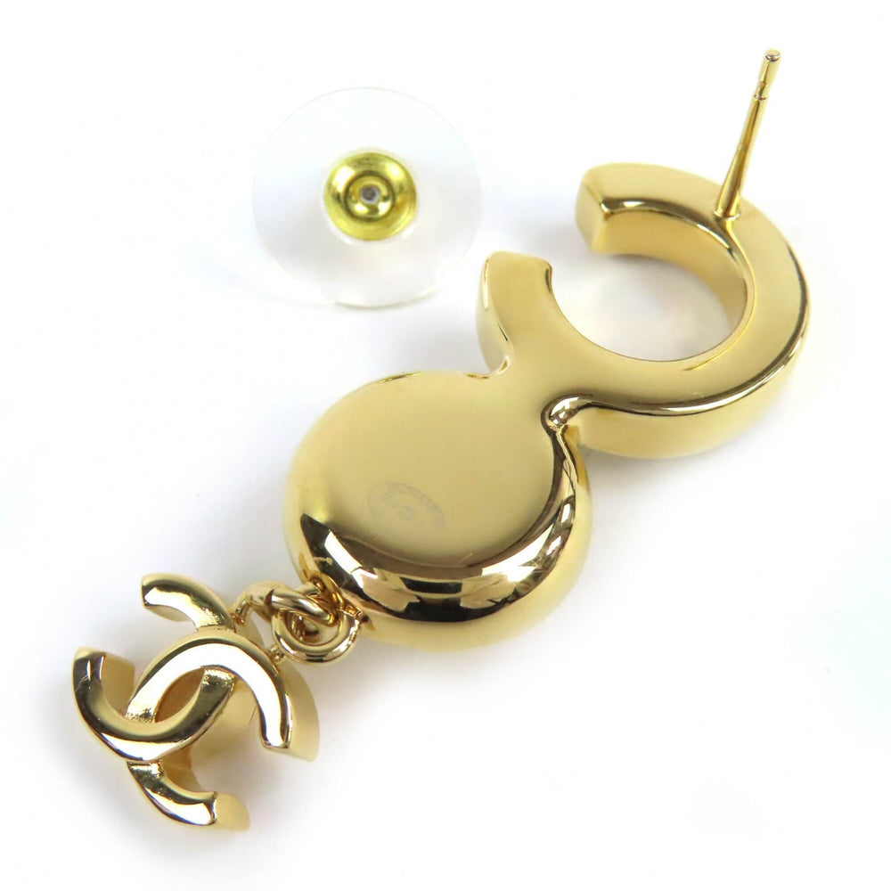 CHANEL ABE234 Coco Mark COCO Logo Faux Pearl Earrings (Pair) Gold Black Made in Italy Women's — Like New
