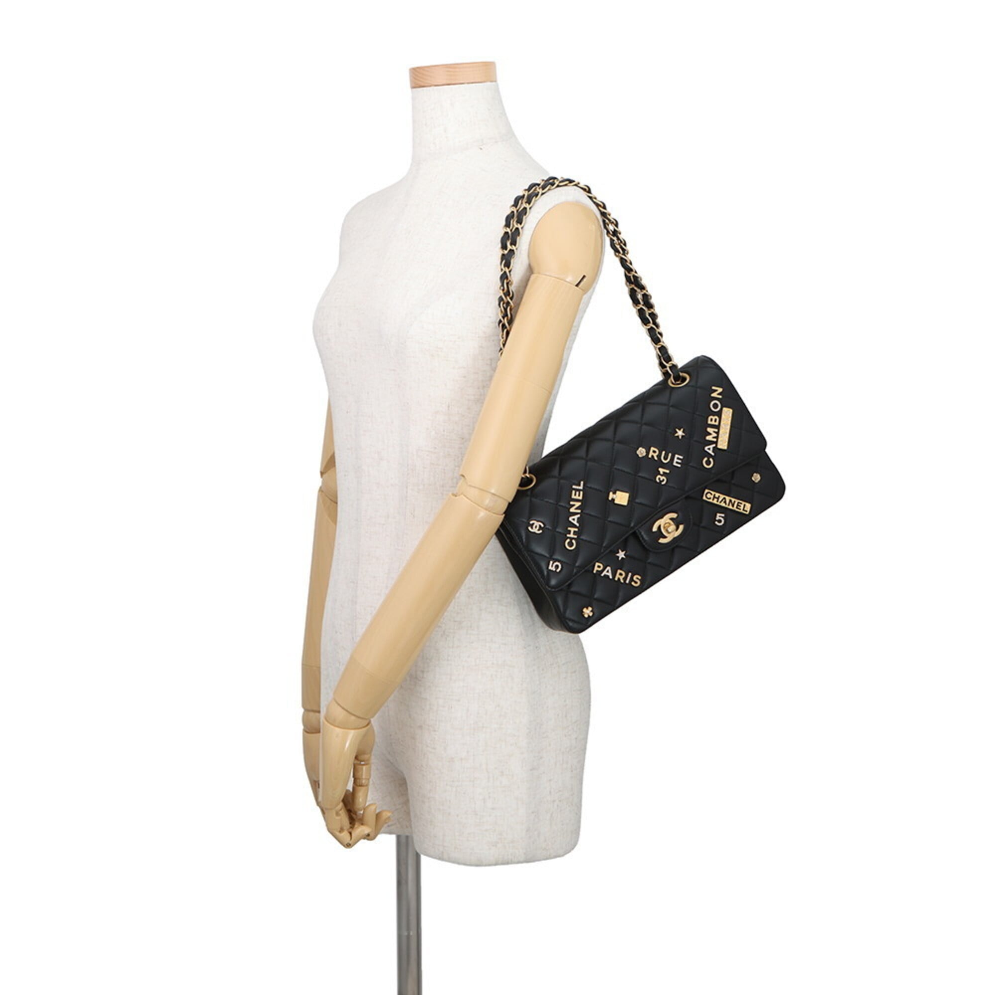 Chanel Chain Shoulder Bag Matelassé 25 Coco Mark Icon Charm Lambskin Double A01112 CHANEL Black Handbag Women's — Like New