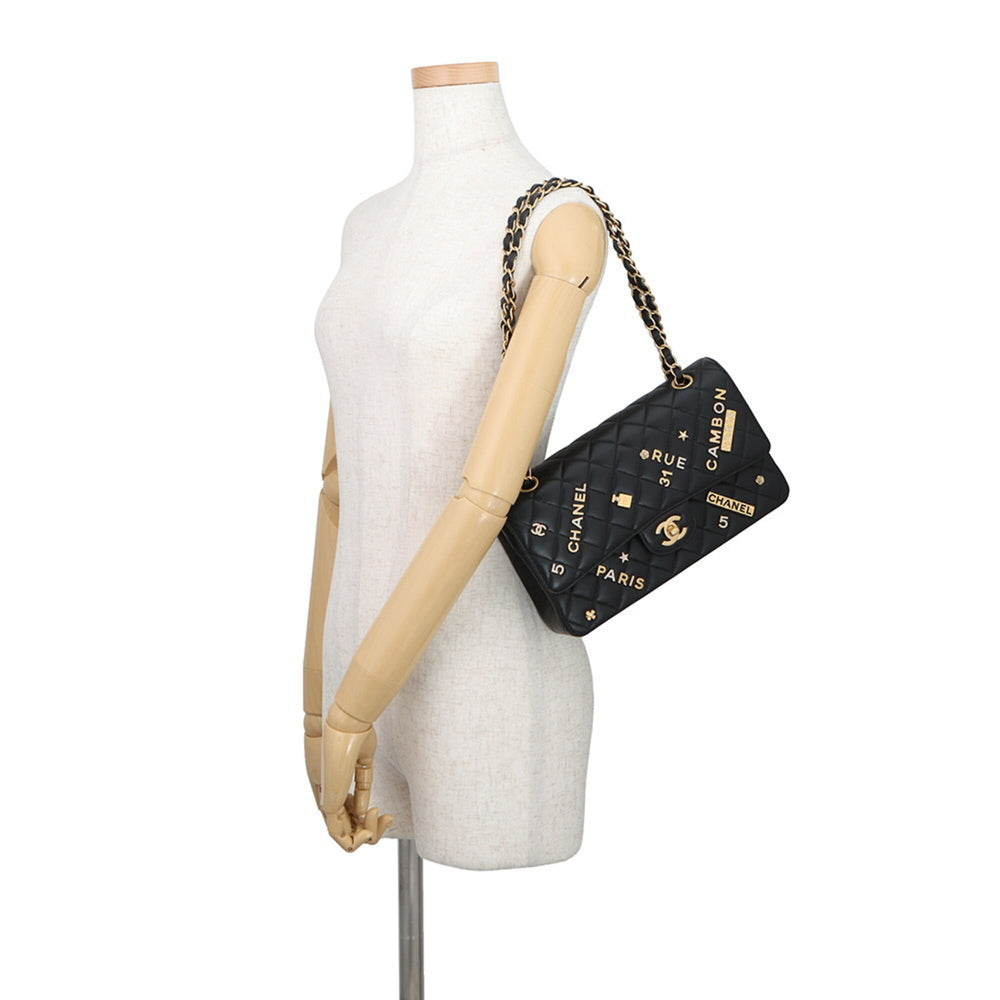 Chanel Chain Shoulder Bag Matelassé 25 Coco Mark Icon Charm Lambskin Double A01112 CHANEL Black Handbag Women's — Like New