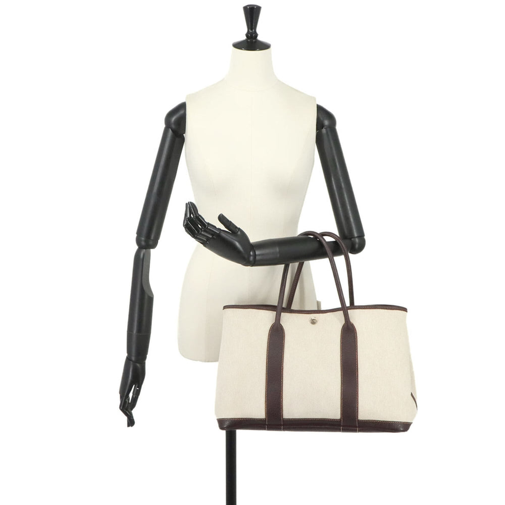 Hermes Garden 36 PM Tote Handbag, Toile H Leather, Natural Marron, □G Stamp, Silver Hardware, Party — Like New