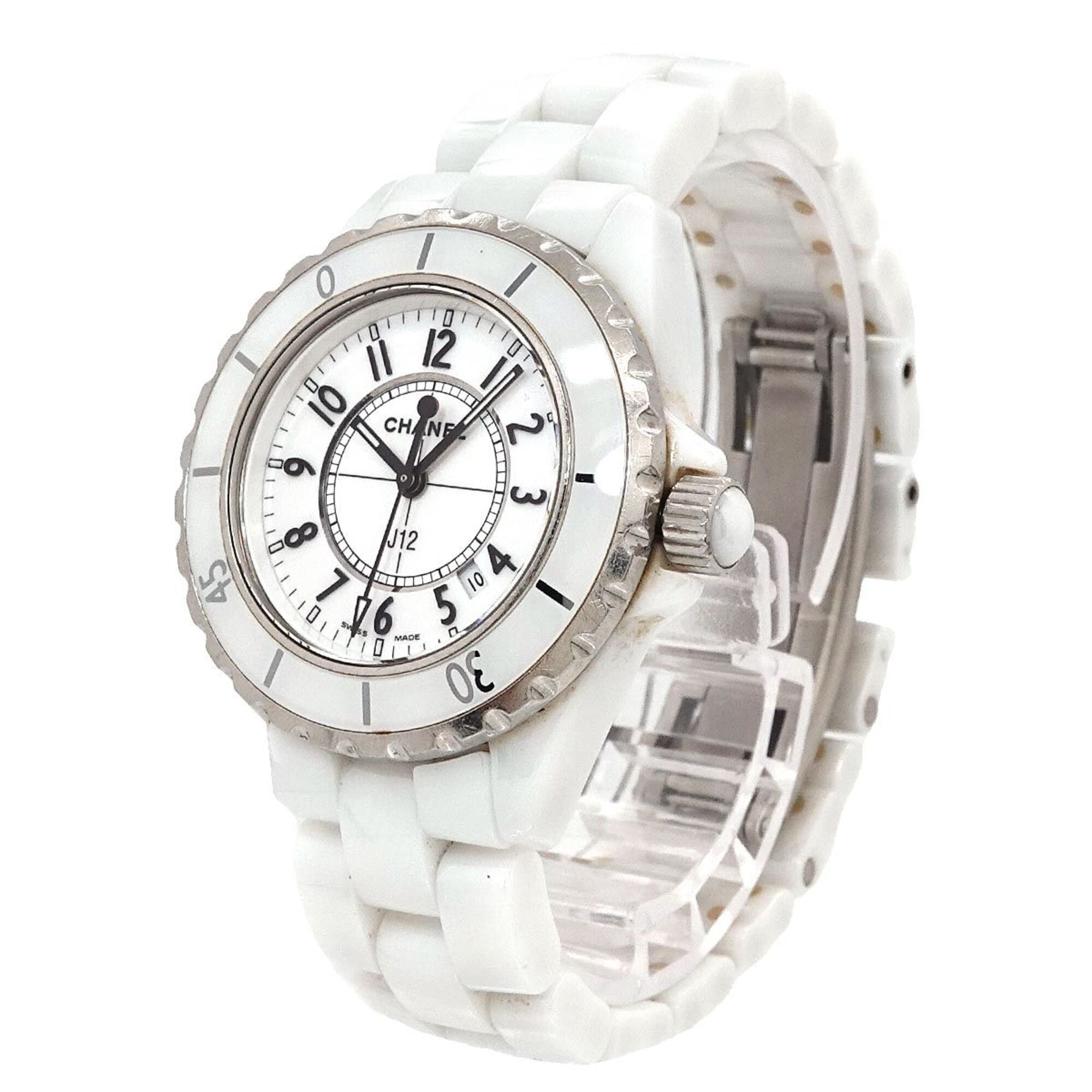 Chanel J12 33mm H0968 Women's Watch, Date Display, White Ceramic Quartz Watch — Very Good