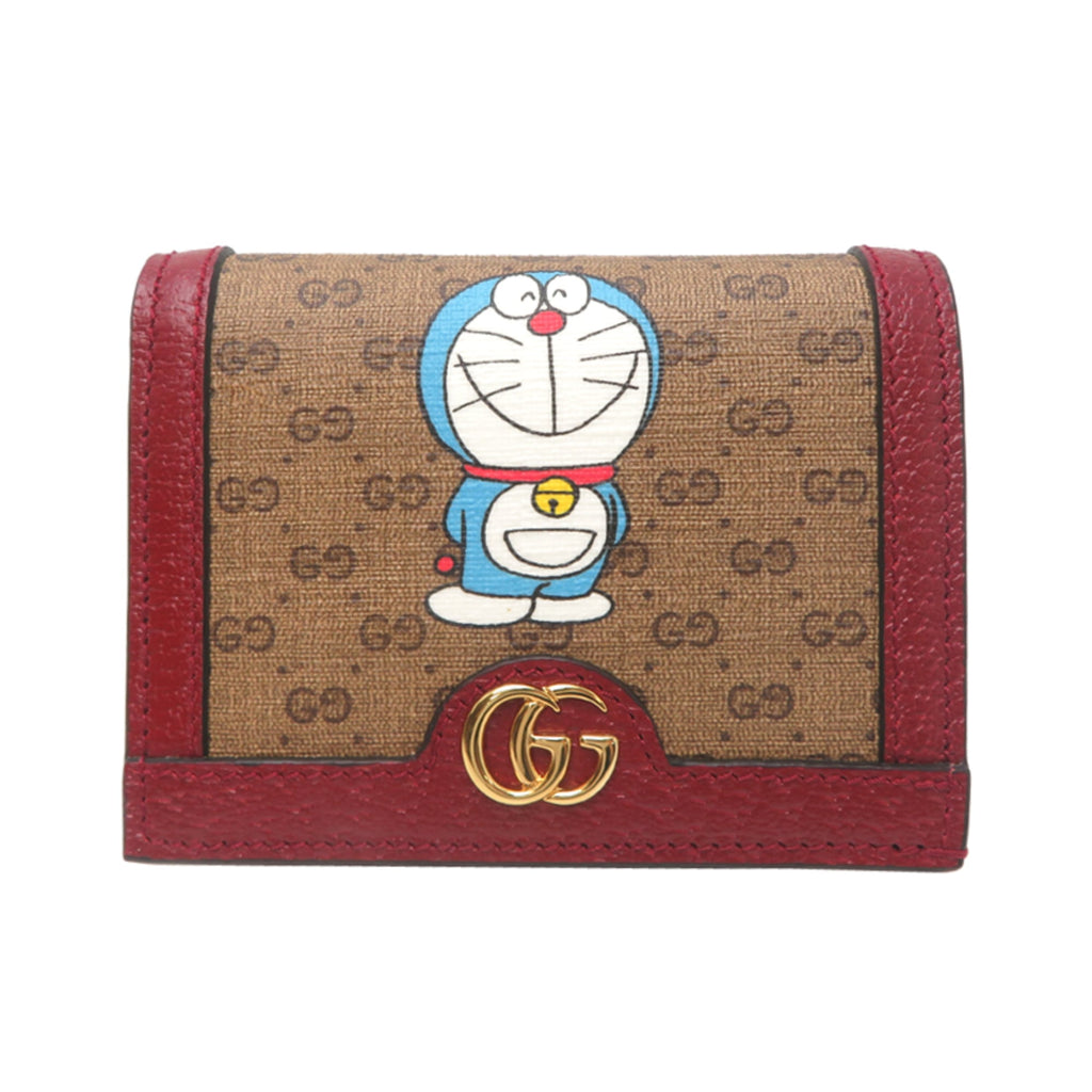 Gucci Compact Wallet Doraemon Women's Bifold 647788 Mini GG Supreme Brown
