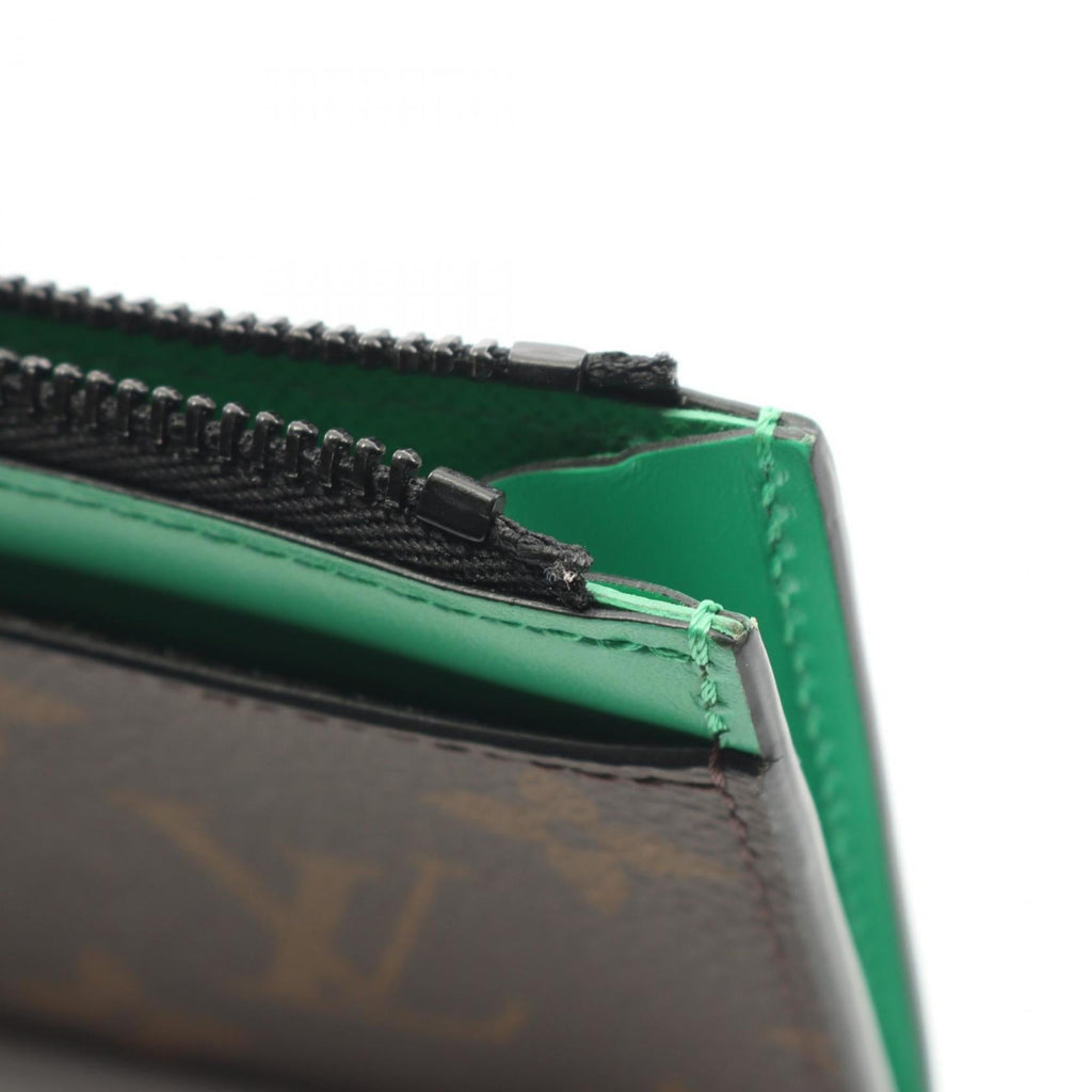 Louis Vuitton Monogram Macassar Coin and Card Holder Wallet, Leather, Men's, Brown Green, M81627