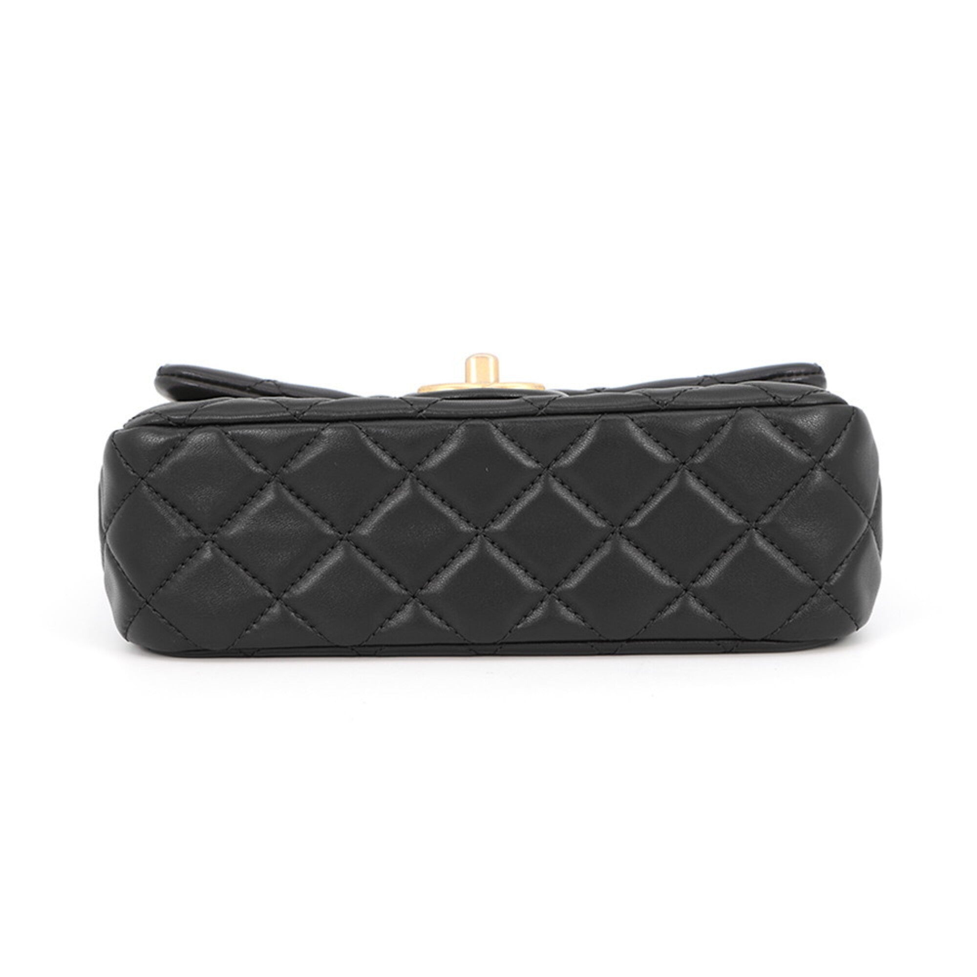 Chanel Chain Shoulder Bag, Coco Mark, Mini Matelassé, Lambskin, AS2380, CHANEL, Black, Handbag, Women's, CHANEL — Like New