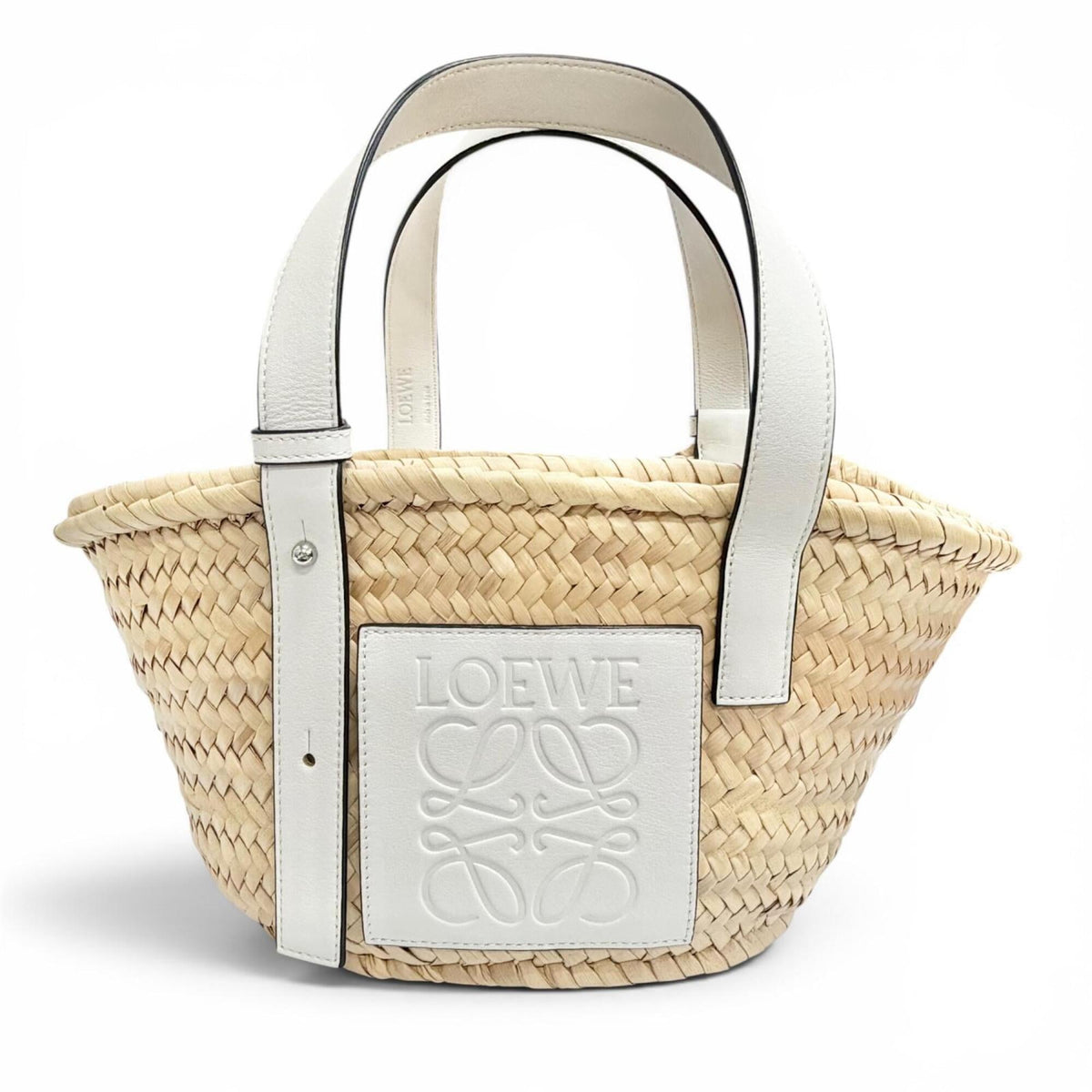 LOEWE A223S93X04 Basket Bag Small Palm Leaf Leather Anagram Handbag Natural White Made in Spain Women's Comes with Box and Dust — Like New