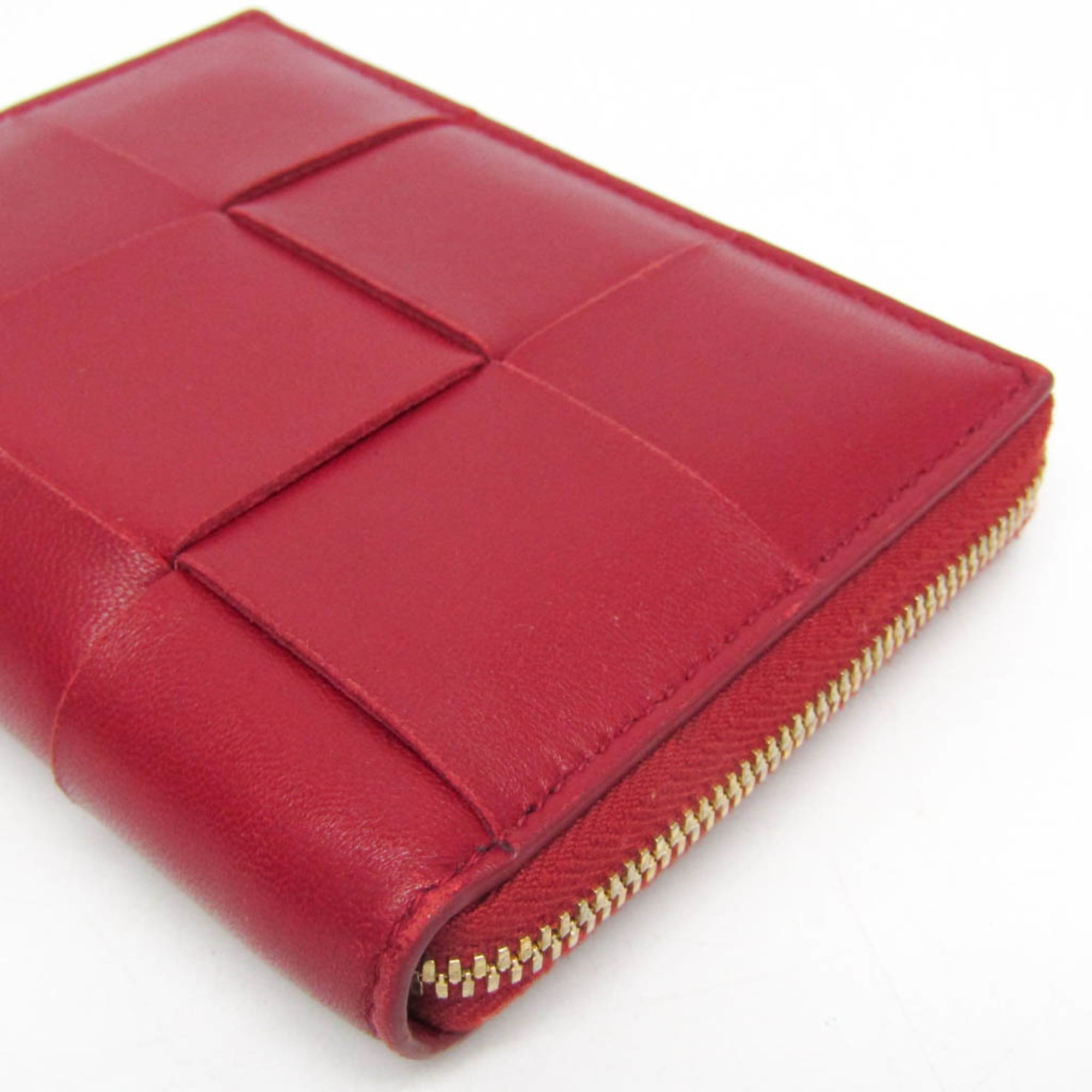 Bottega Veneta Cassette Round Zipper Women,Men Leather Bill Wallet (bi-fold) Red Color