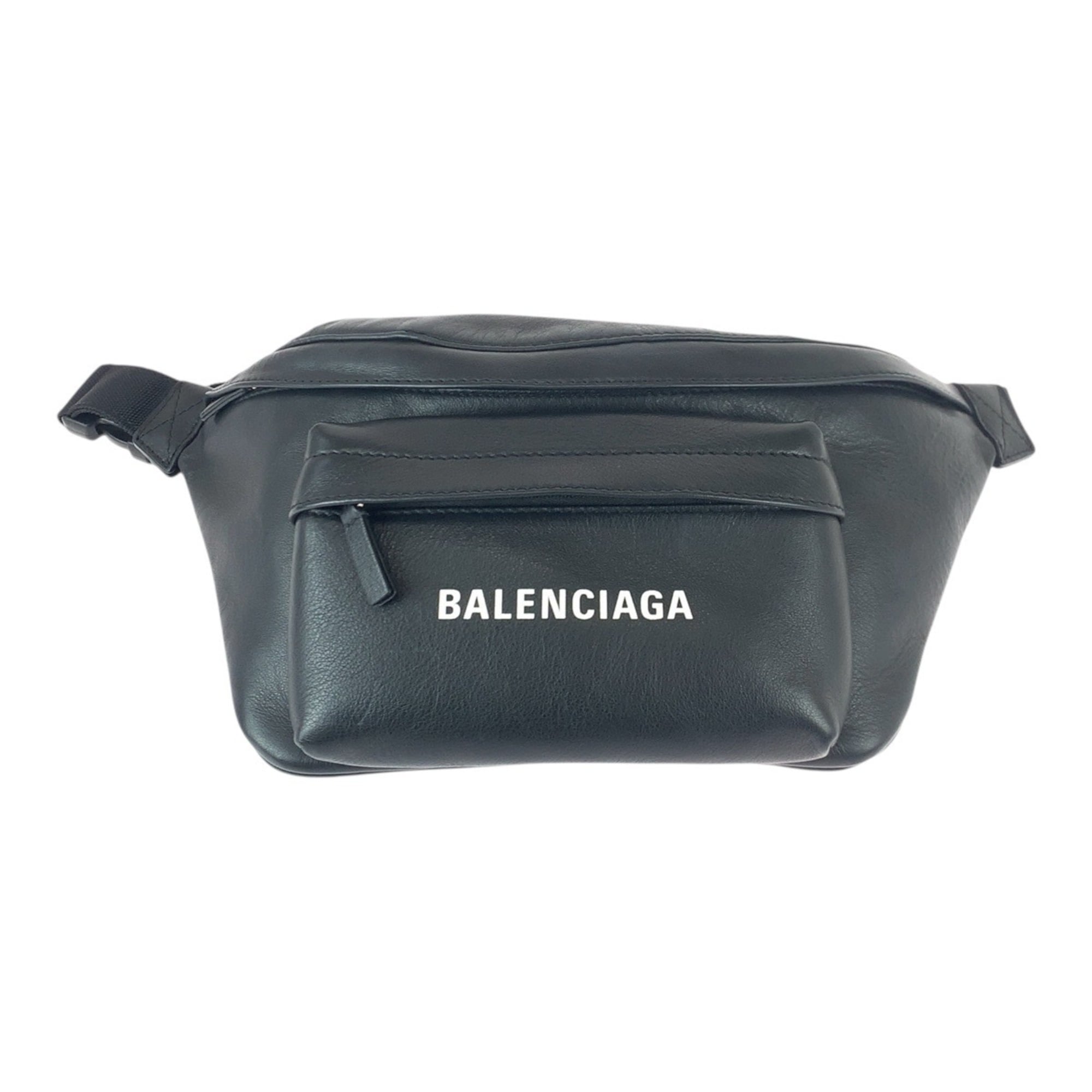 BALENCIAGA Everyday (552375) in black, white, silver hardware, and leather. This men's body bag/waist pouch/bum bag is perfect for men.
