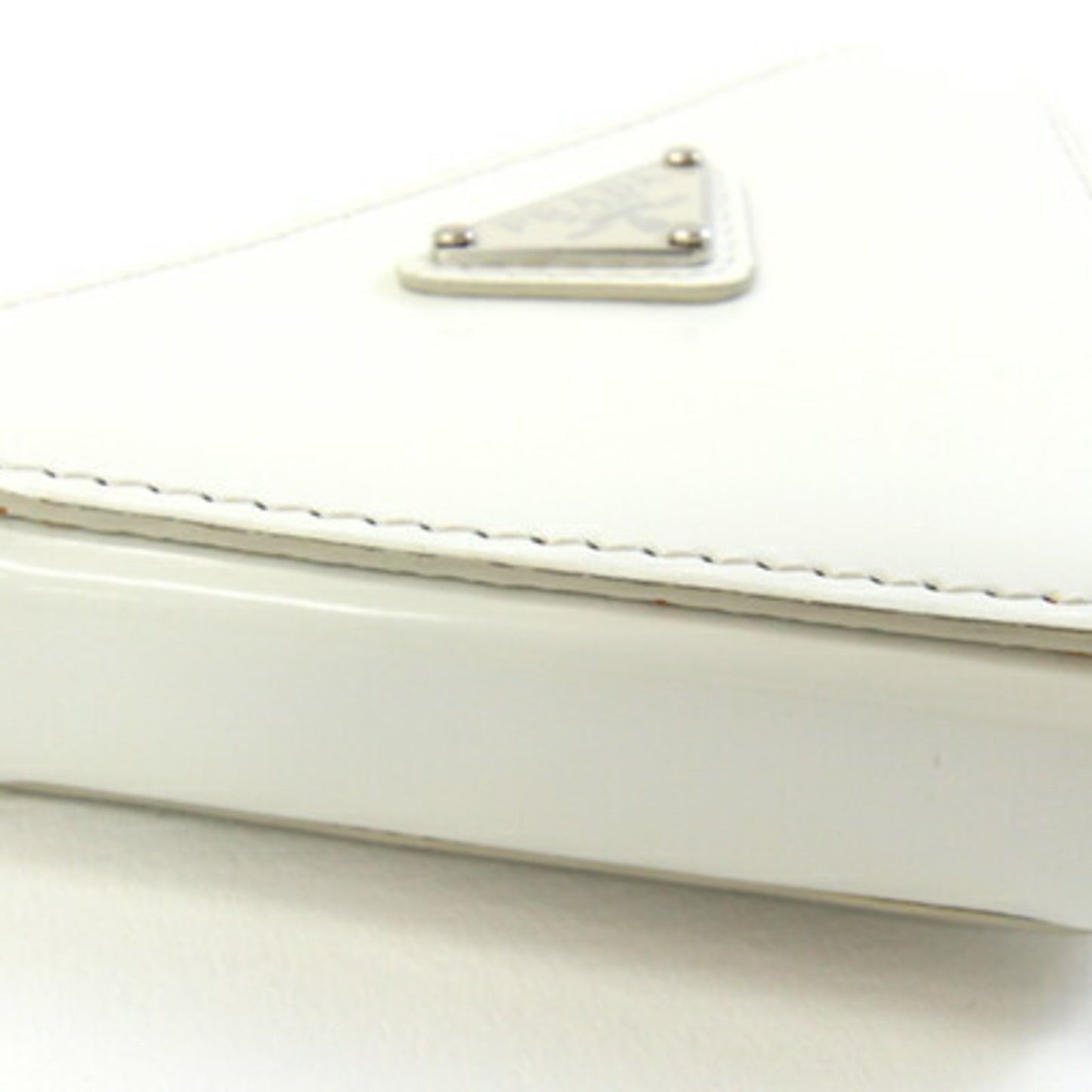 Prada Pouch 1TL433 White Leather Bag Charm Triangle Coin Case Women's PRADA