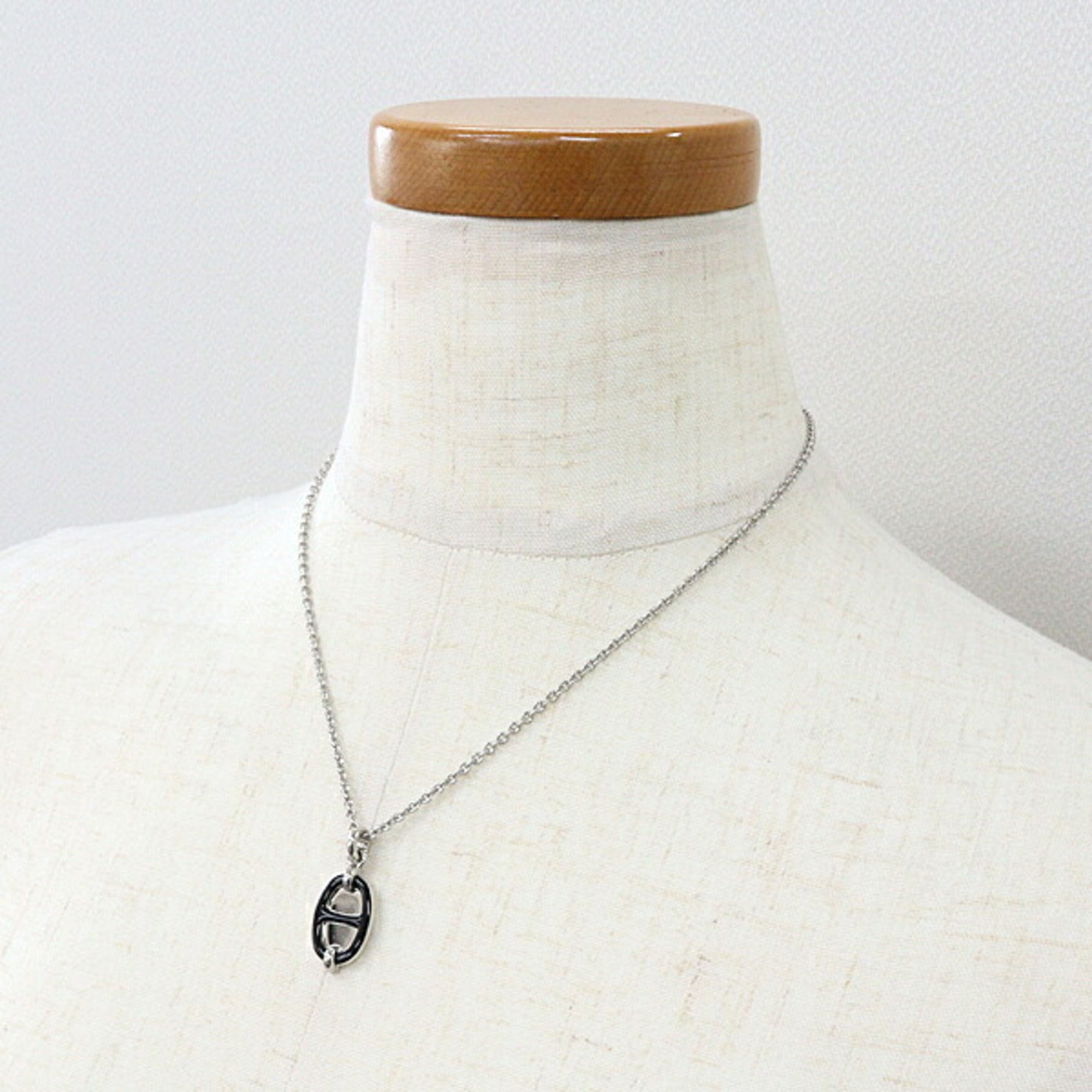 Hermes HERMES Pendant Mini Maillon PM Black Silver Necklace Unused — New - Store Return