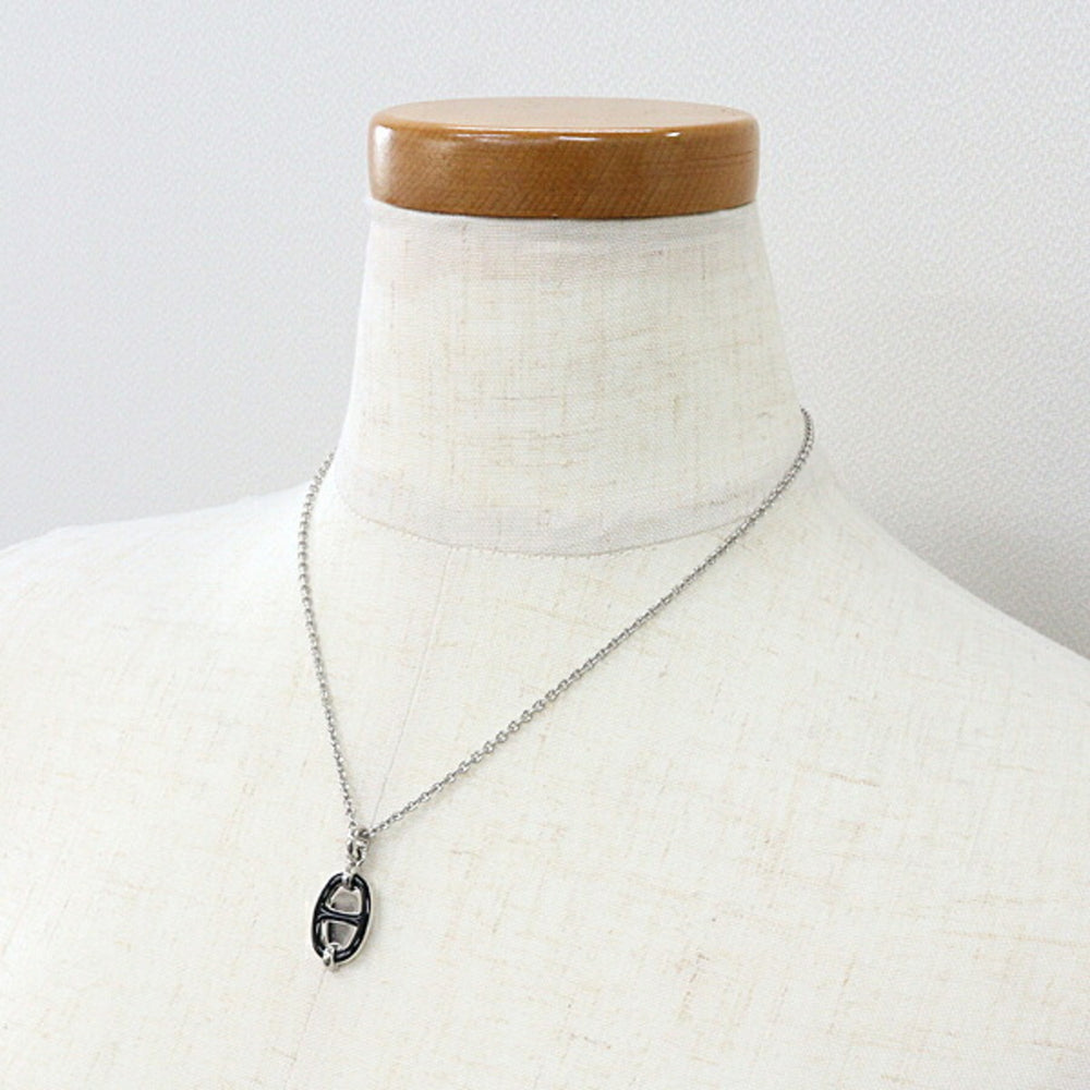 Hermes HERMES Pendant Mini Maillon PM Black Silver Necklace Unused — New - Store Return