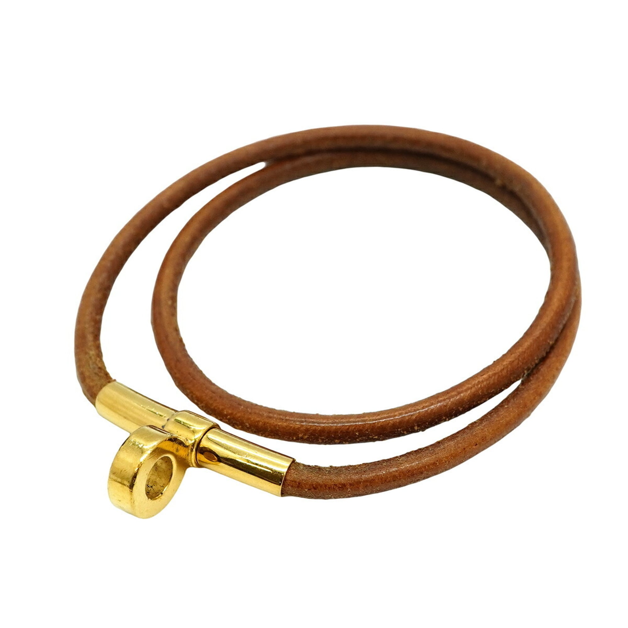 Hermes Hermès Double Kelly Bracelet, GP Plated Leather, Gold Brown, Women's