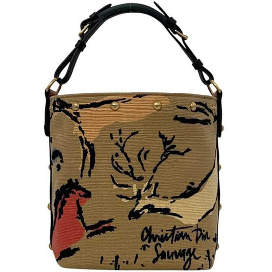 Christian Dior Medium Bucket Bag f-24657 Beige Brown Avenue Lascaux Mural Jacquard Canvas Animal Motif Japan Exclusive