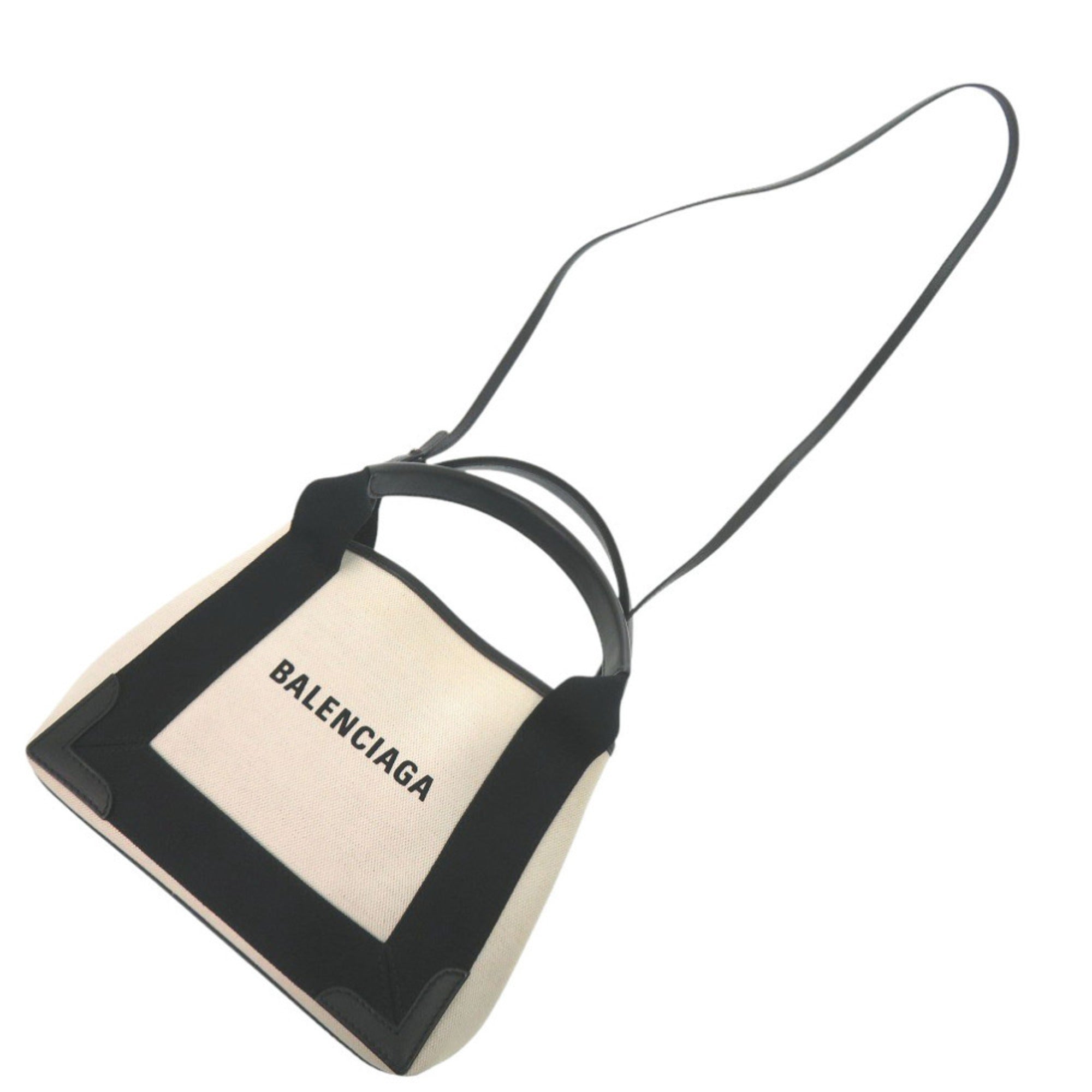 Like new Balenciaga Navy Cabas XS Canvas and Leather in Light Beige Black, 2-Way Handbag 0433 BALENCIAGA — Like New
