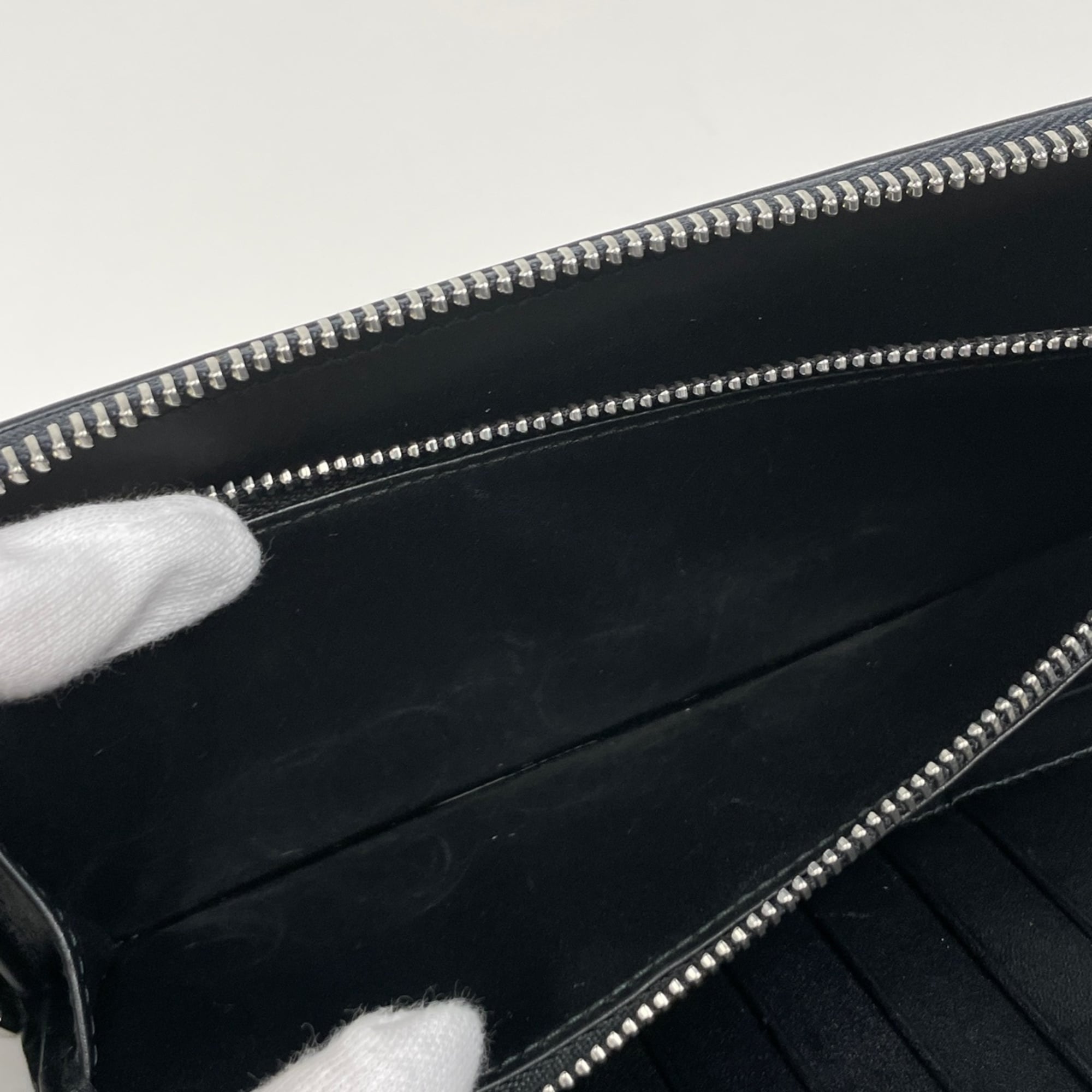 LOEWE Anagram Long Wallet, Round Zipper, Leather, Navy, Women's