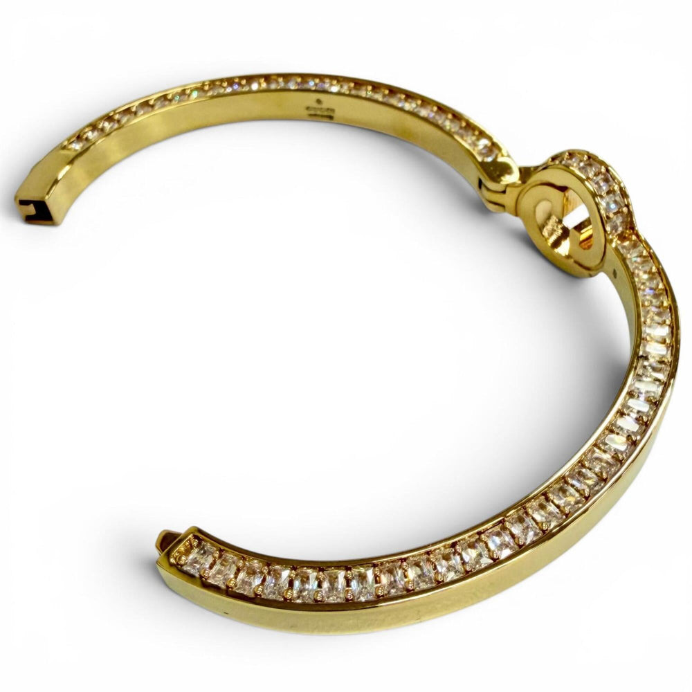GUCCI Interlocking G Rhinestone Blondie Bangle Bracelet, Gold, Size S, Made in Italy, Women's, with Box and Dust Bag — Like New