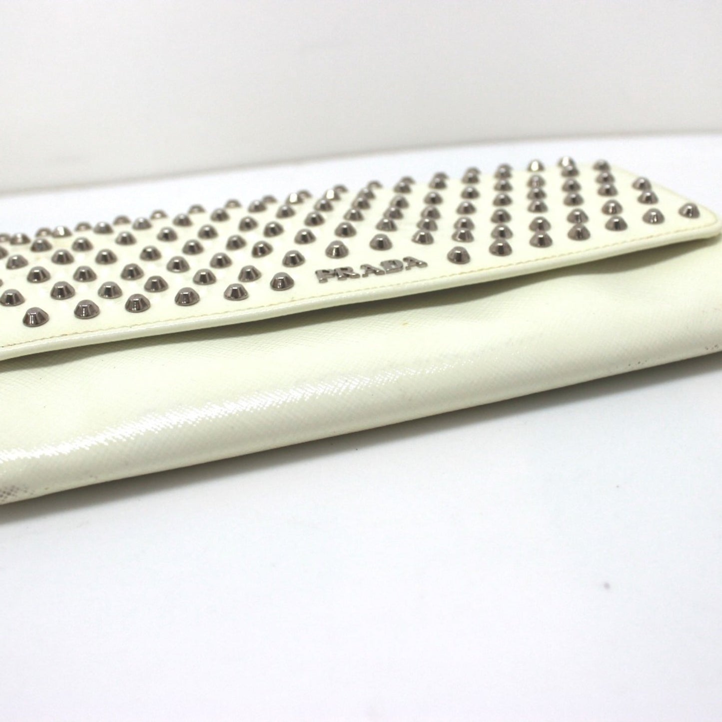 PRADA Prada Wallet Bag Studs Clutch Long Leather Women's White