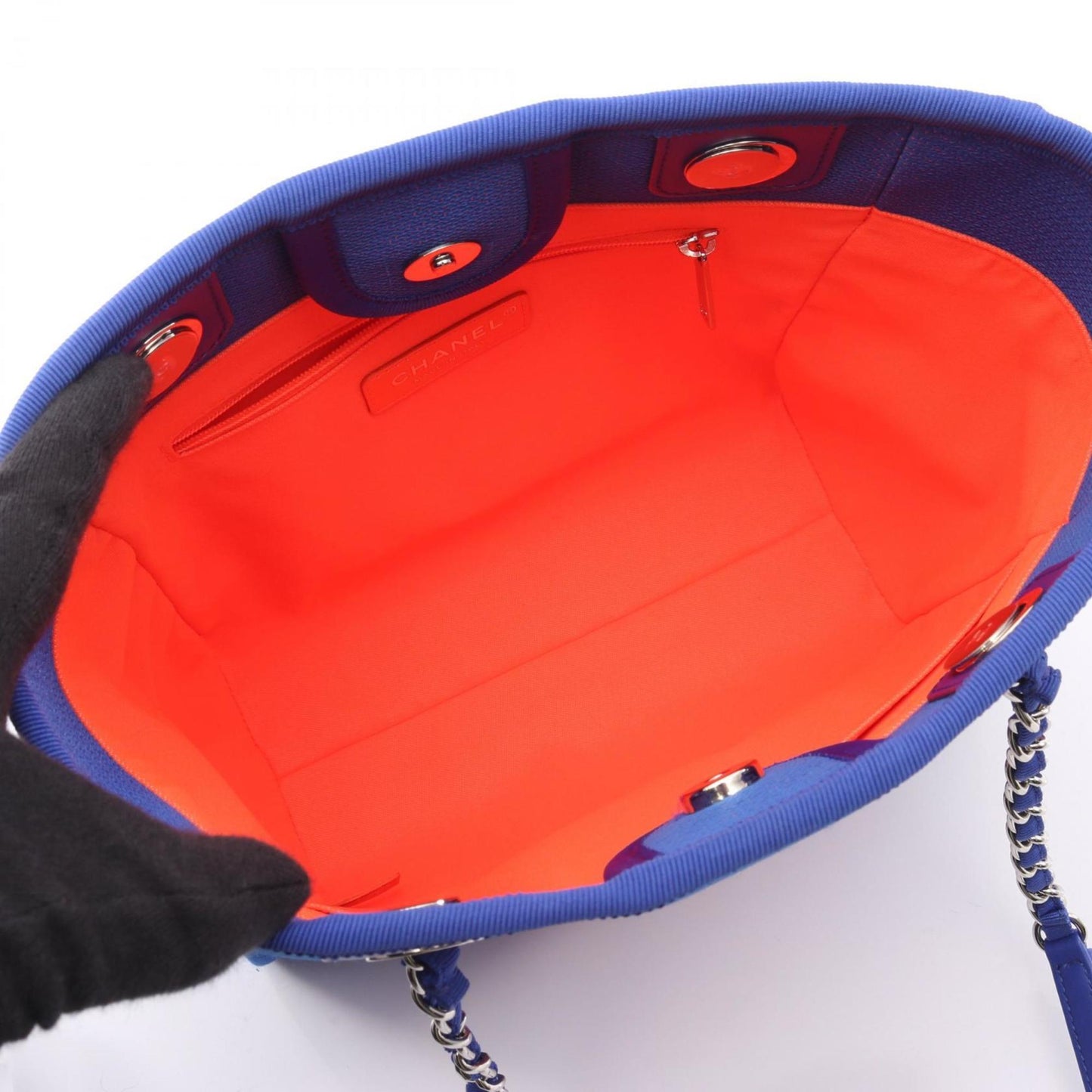 CHANEL Deauville PM Tote Bag, Canvas and Leather, Women's, Blue Red, A66939