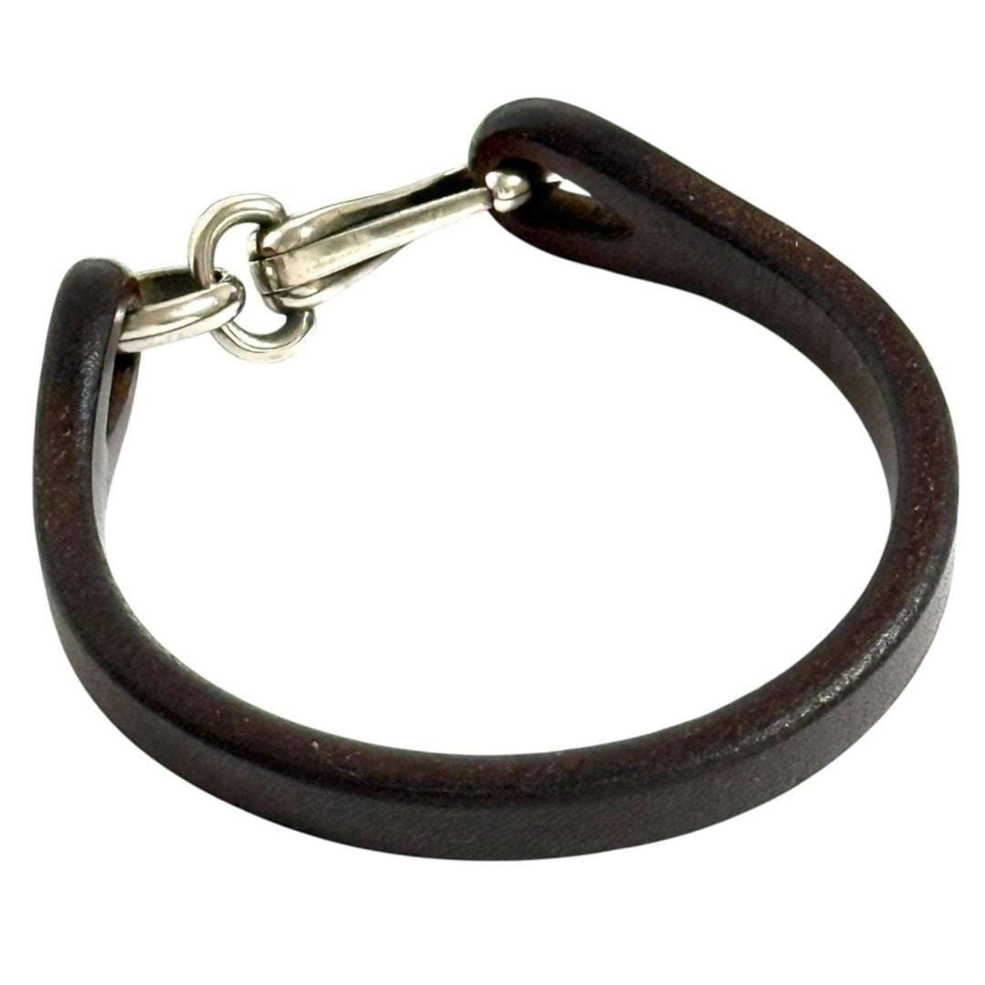 Gucci men's bracelet silver leather dark brown