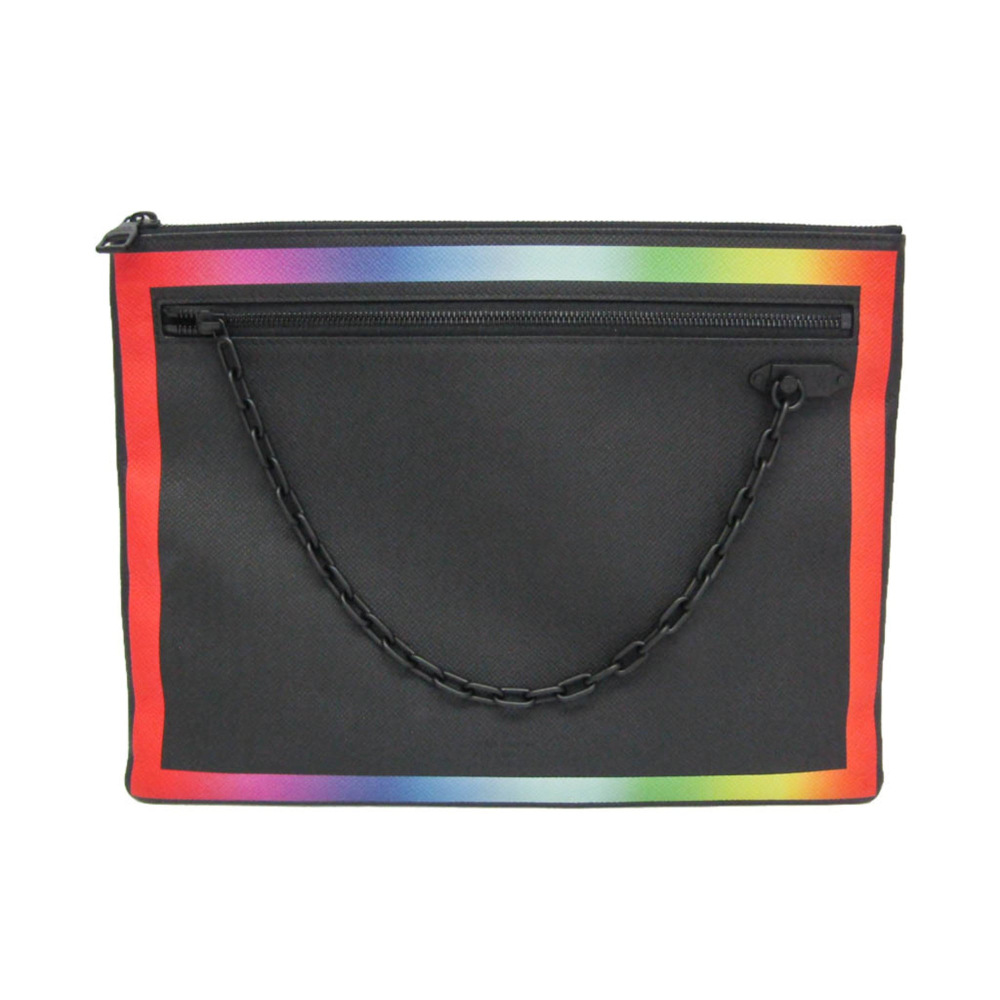 Louis Vuitton Taiga Rainbow Pochette M30347 Men,Women Clutch Bag Black,Multi-color — Like New