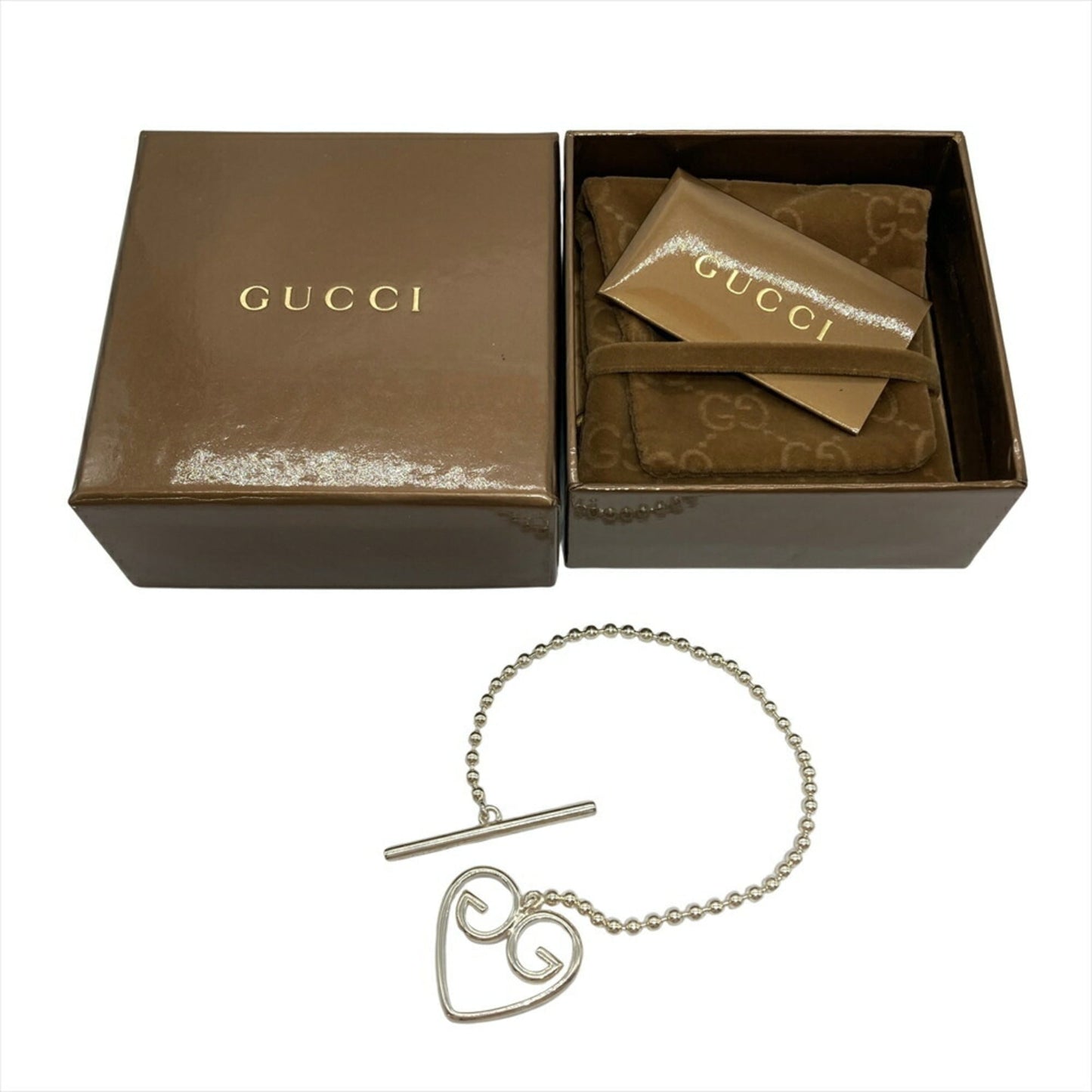 Gucci Double G Heart Bracelet in Sterling Silver (SV925) - 14.6g, Women's