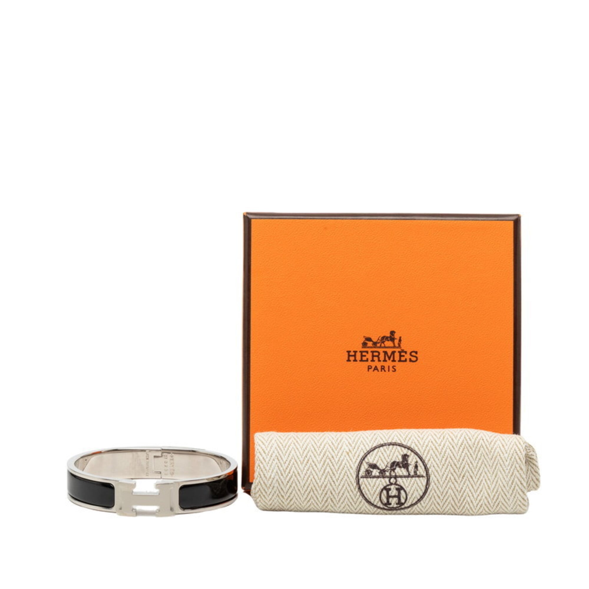 Hermes Click H PM Bracelet Bangle Silver Black Metal Enamel Women's HERMES — Like New