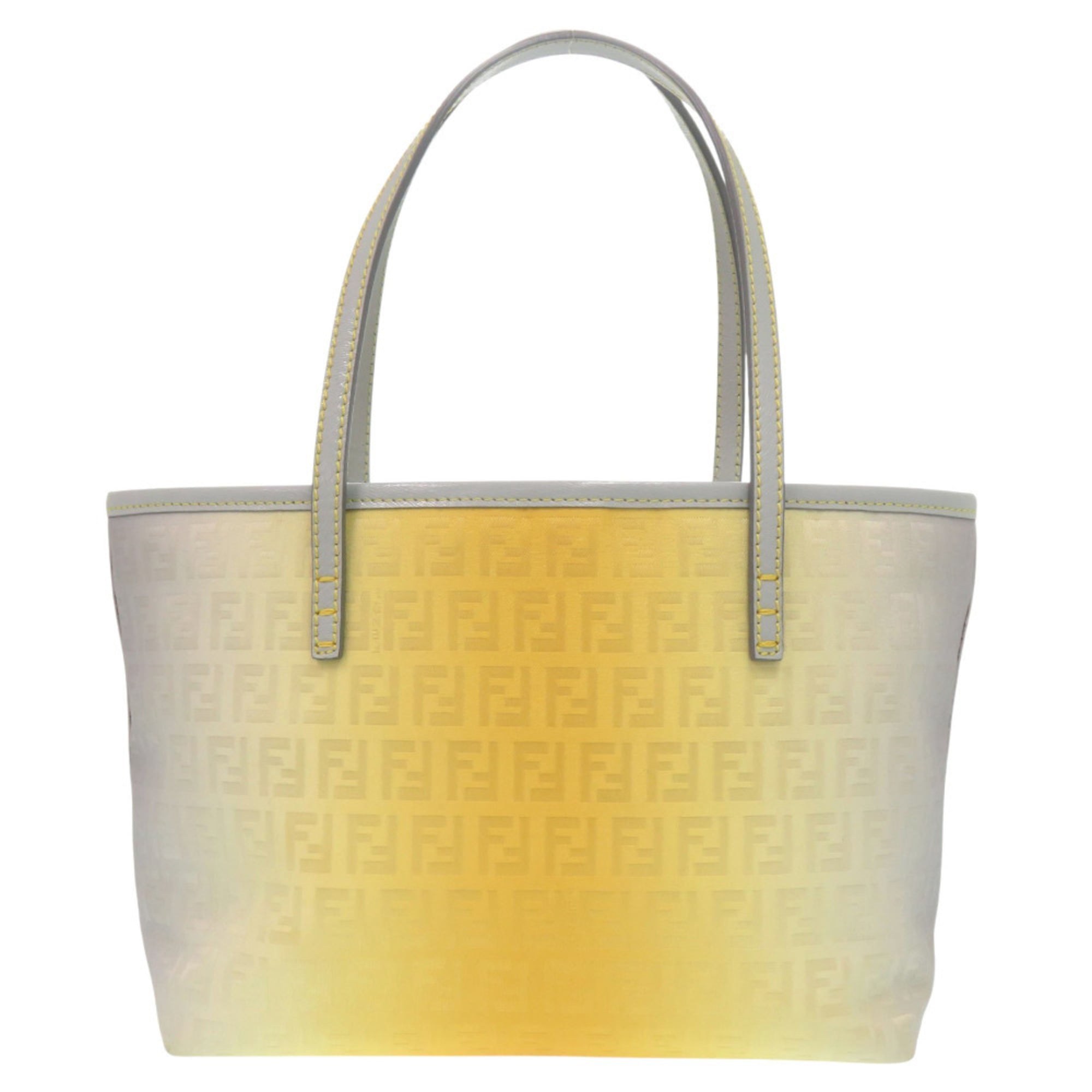 Fendi Zucchino Pattern 8BH099 Nylon Canvas Leather Yellow Gray Tote Bag 0551FENDI — Like New