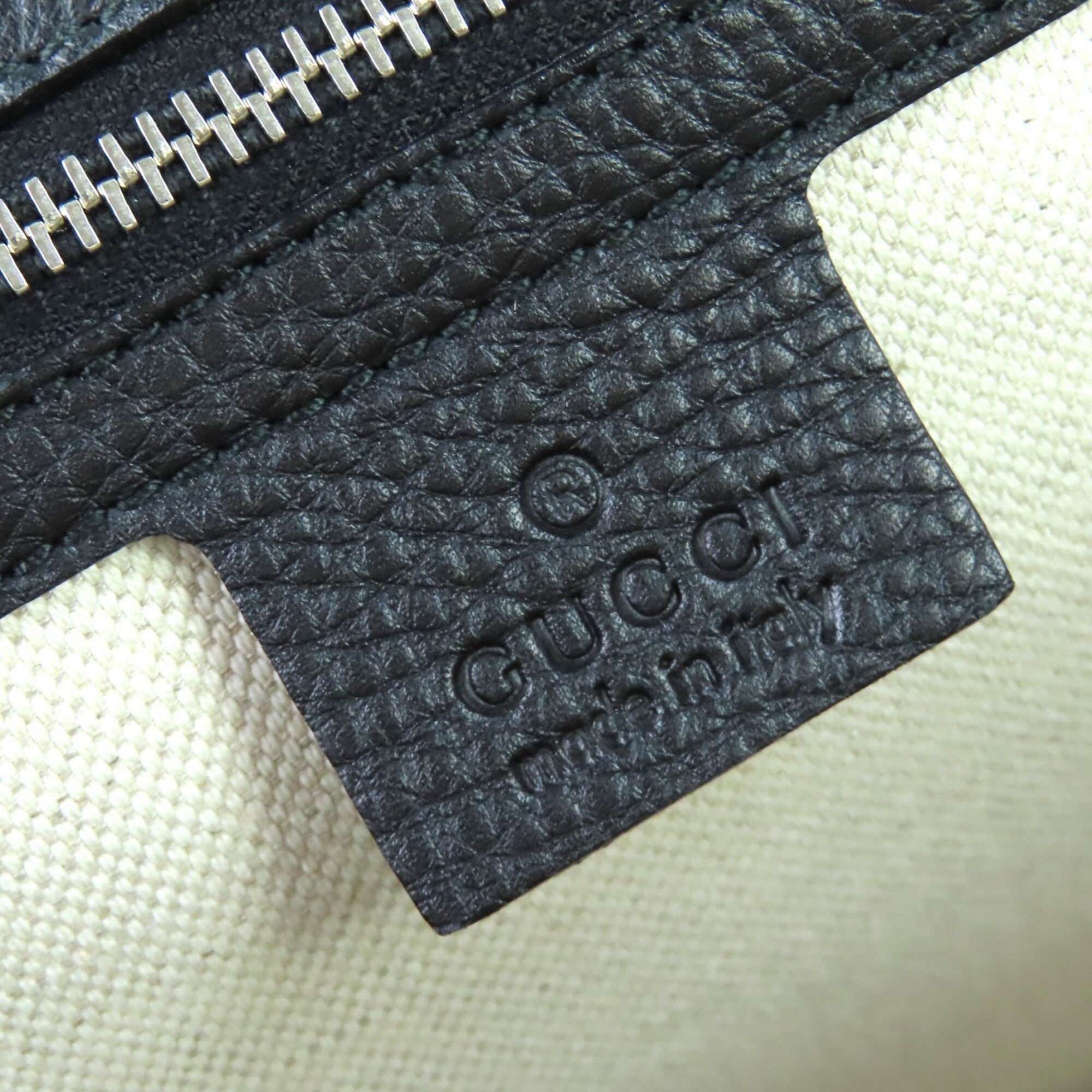 GUCCI 240241 Leather Microssima New Bamboo 2-Way Handbag Chain Shoulder Bag Black Silver Hardware with Dust Made in Italy Women's — Like New