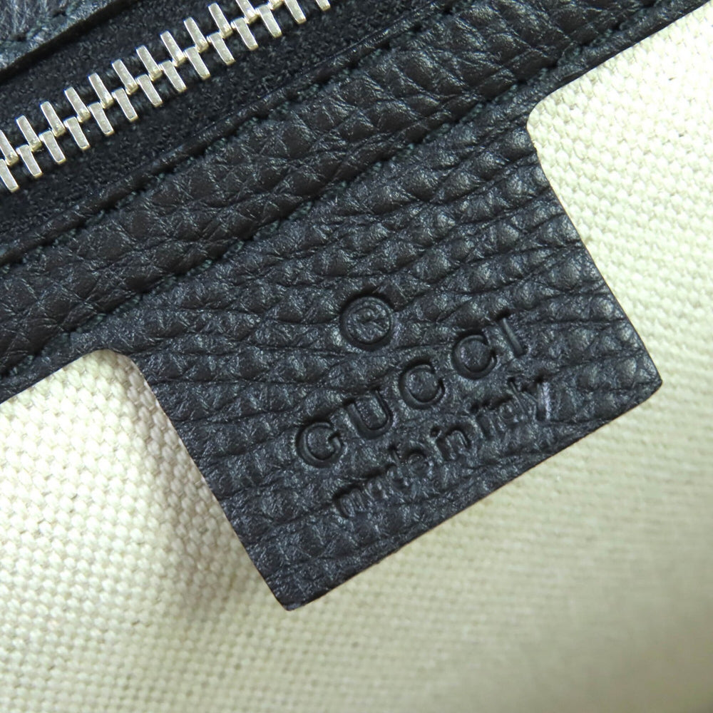 GUCCI 240241 Leather Microssima New Bamboo 2-Way Handbag Chain Shoulder Bag Black Silver Hardware with Dust Made in Italy Women's — Like New