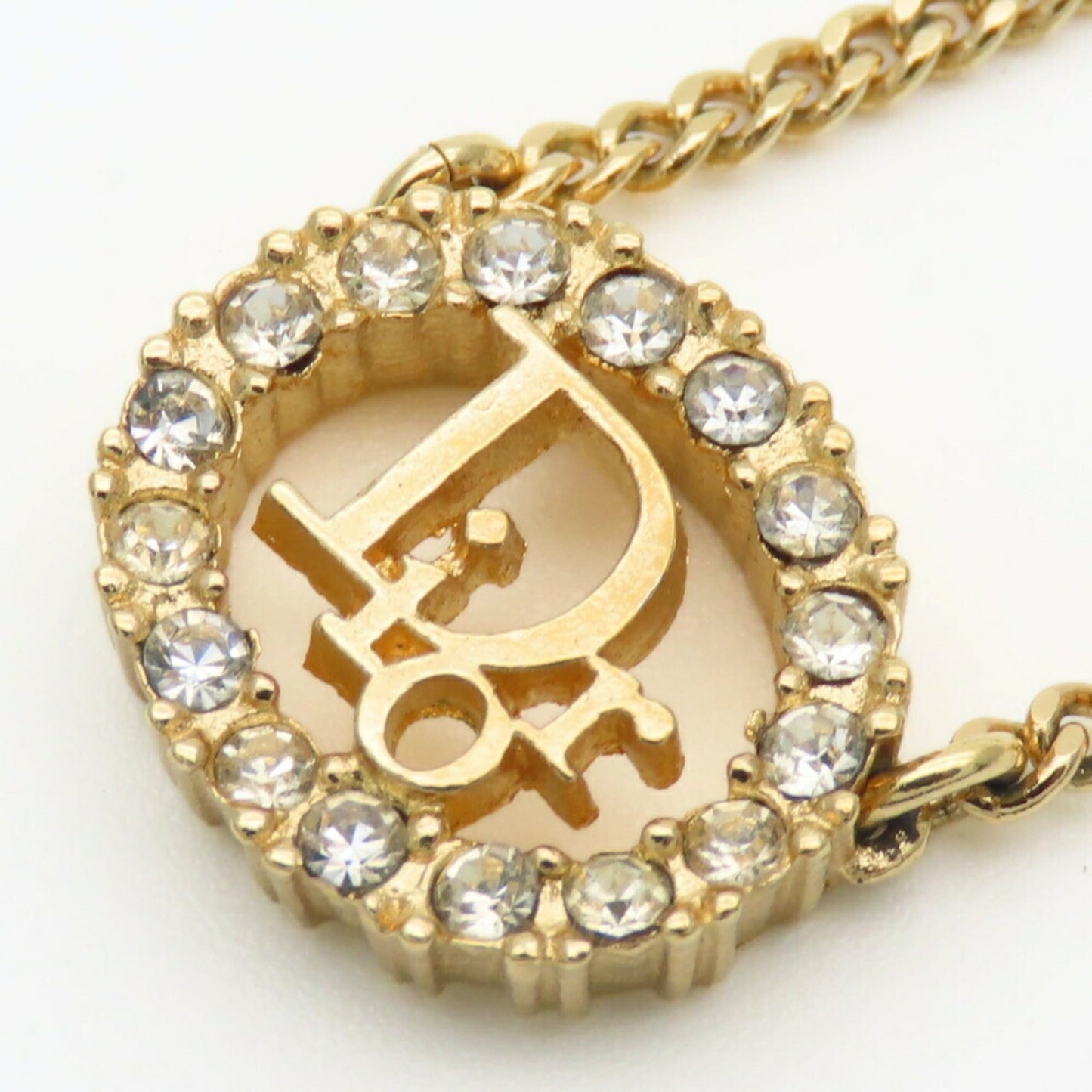 Christian Dior Necklace, Metal, Rhinestone, Gold Plated, GP, Women's,