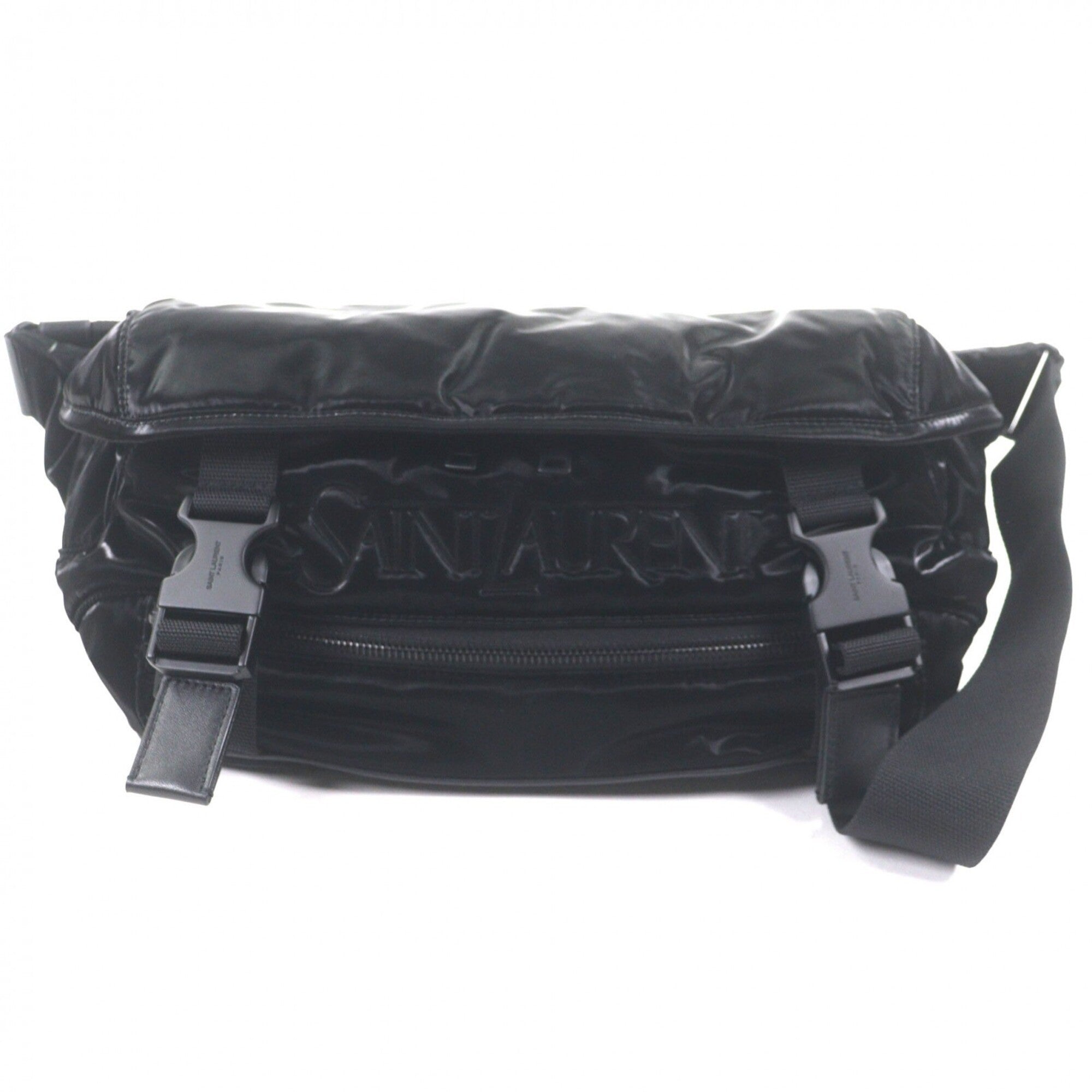 SAINT LAURENT 758258 Nylon Embroidered Body Bag, Black, with Dust Made in Italy, Men's — Like New