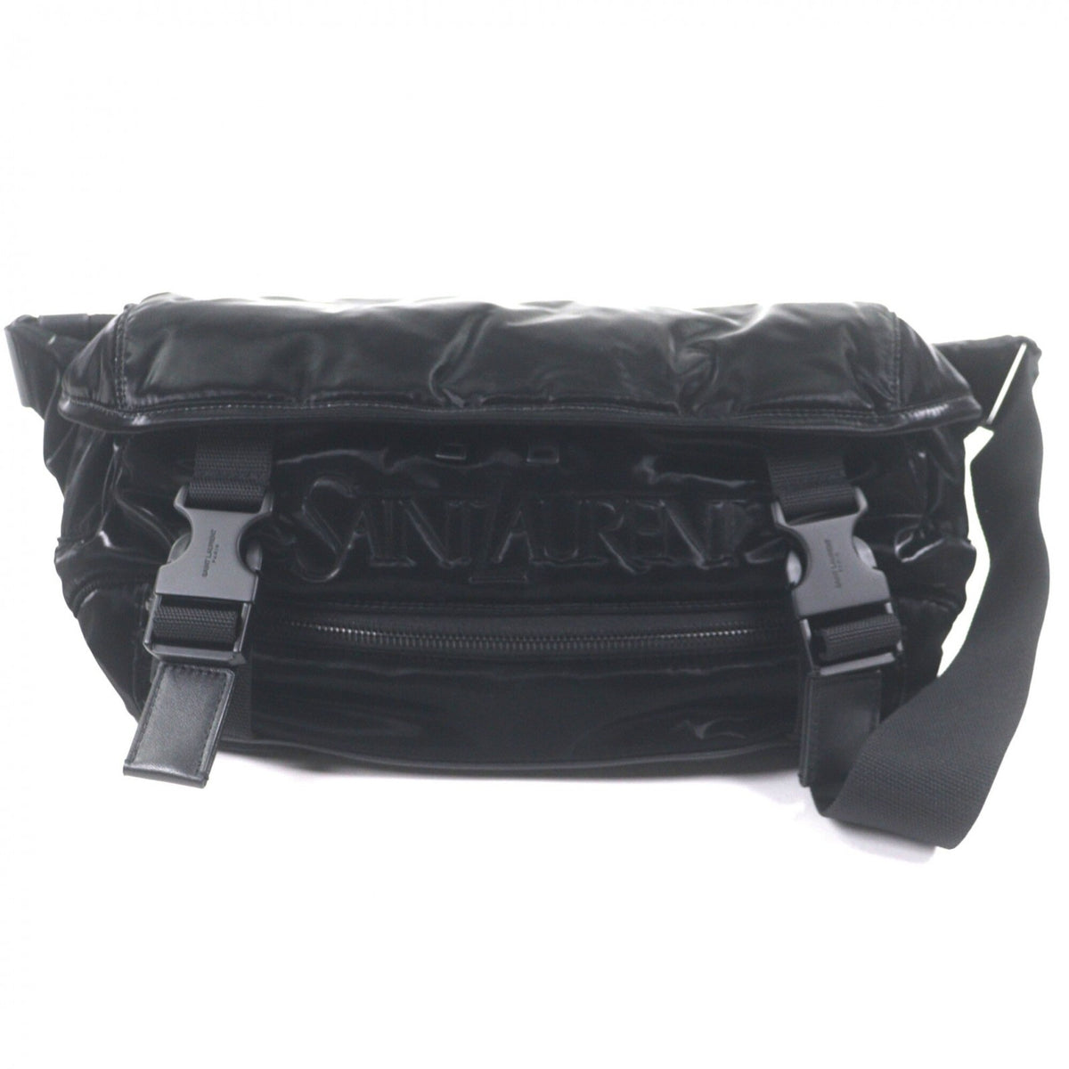 SAINT LAURENT 758258 Nylon Embroidered Body Bag, Black, with Dust Made in Italy, Men's — Like New
