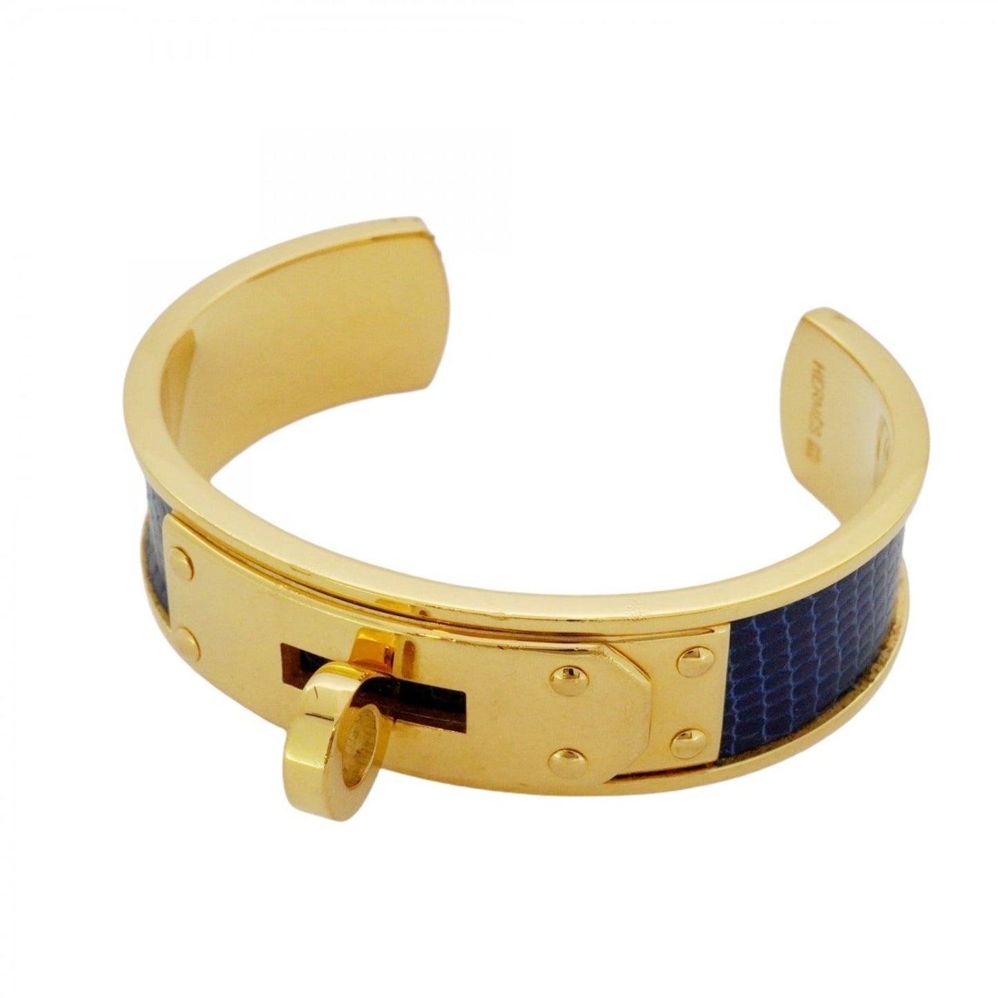 Hermes Kelly Bangle, GP Plated Leather, Gold, Blue, Women's