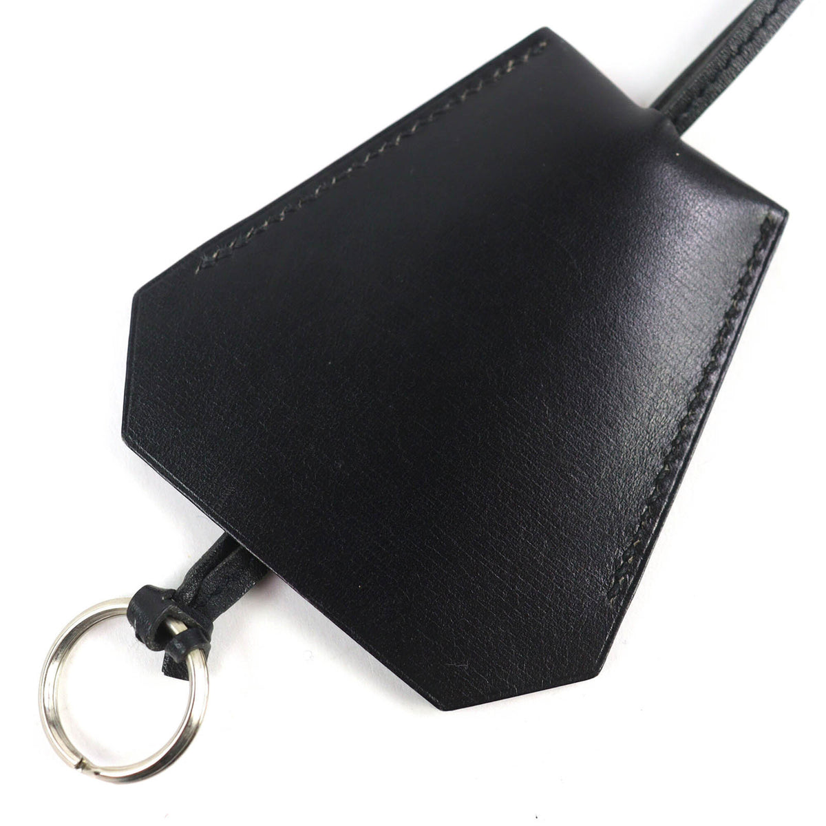 HERMES Vintage Margiela Era Clochette Leather Necklace, Black with Silver Hardware, □B Stamp, Comes Box, Made in France, Women's — Like New