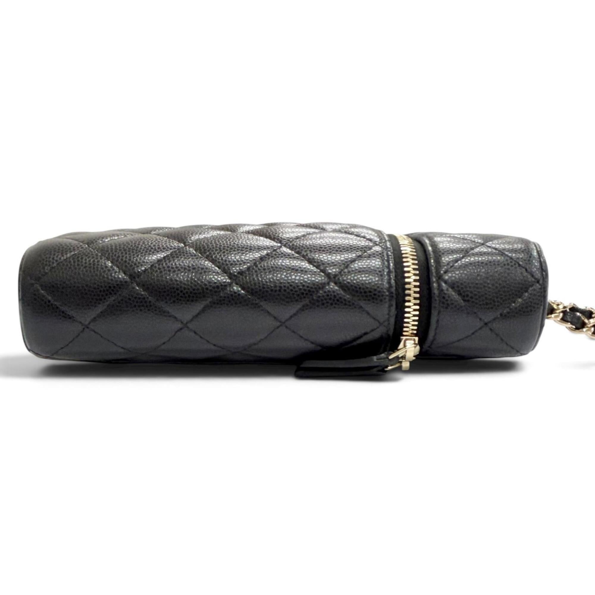 CHANEL Matelassé Caviar Skin Vanity Phone Bag Chain Shoulder Bag, Black with Gold Hardware, Made in Italy, Women's — Like New