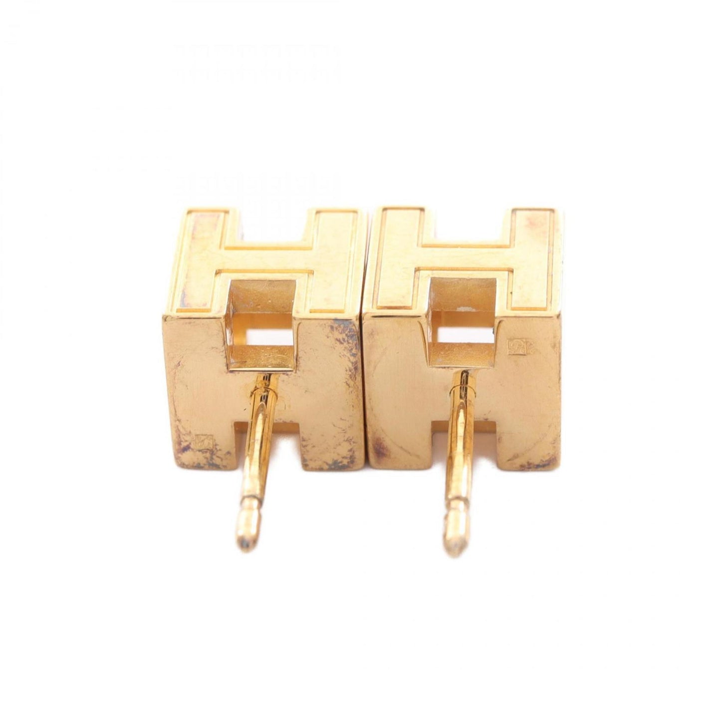 Hermès HERMES CAGE d'Ache H Cube Earrings, Gold-Plated, Women's, Gold and White