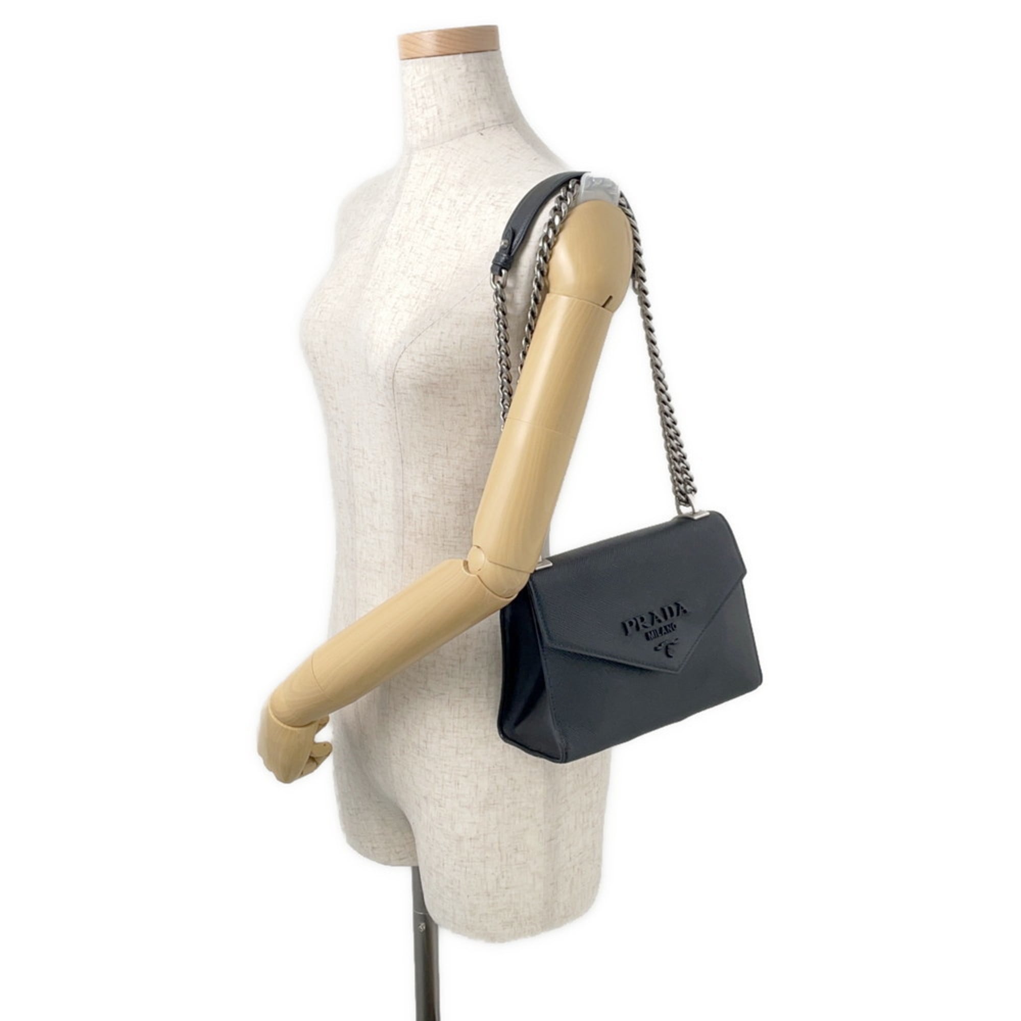 Prada Saffiano Leather Chain Shoulder Bag 1BD127 PRADA Black