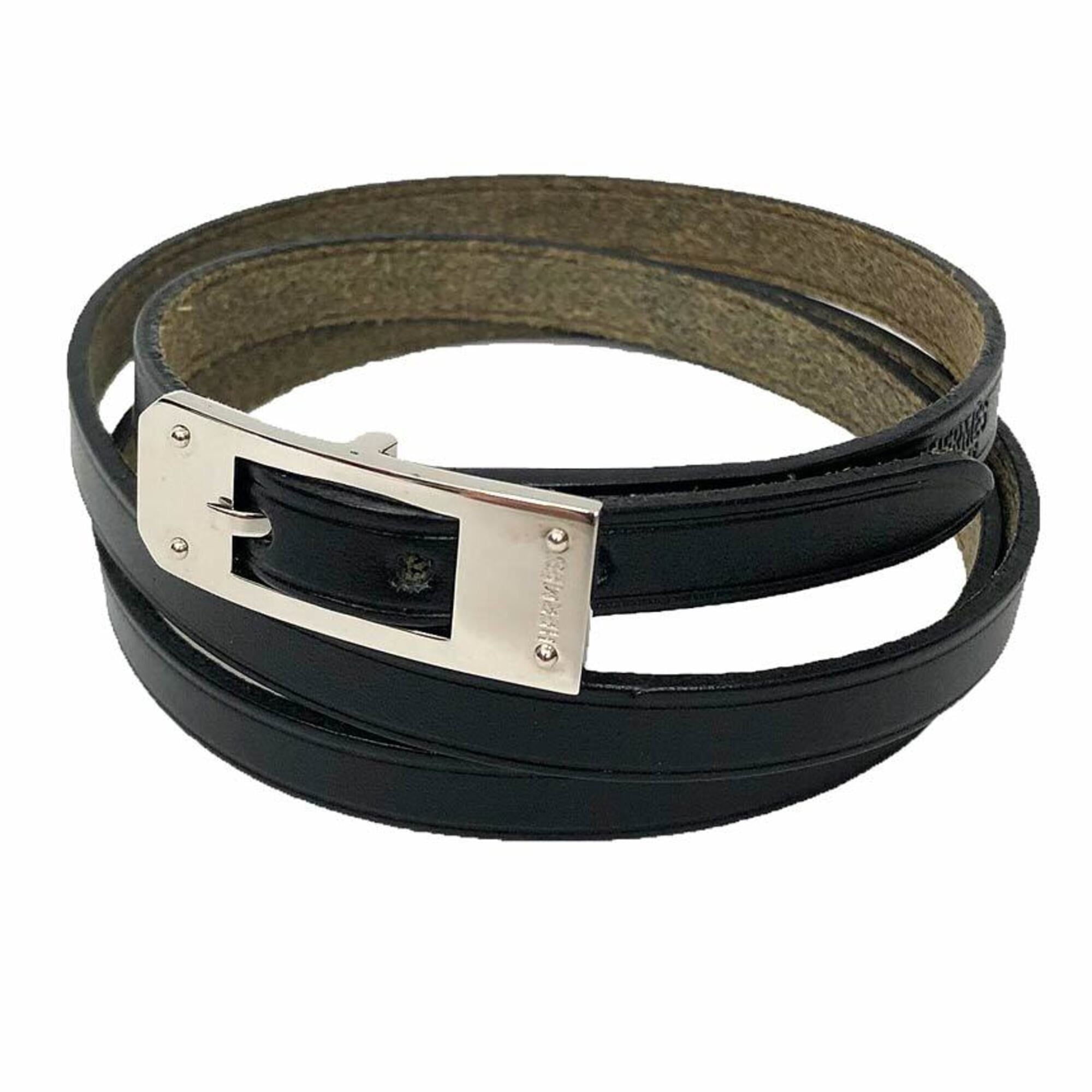 Hermes HERMES Leather Bracelet Choker Kelly Ardion Black □H Stamp — Like New