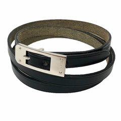 Hermes HERMES Leather Bracelet Choker Kelly Ardion Black □H Stamp — Like New