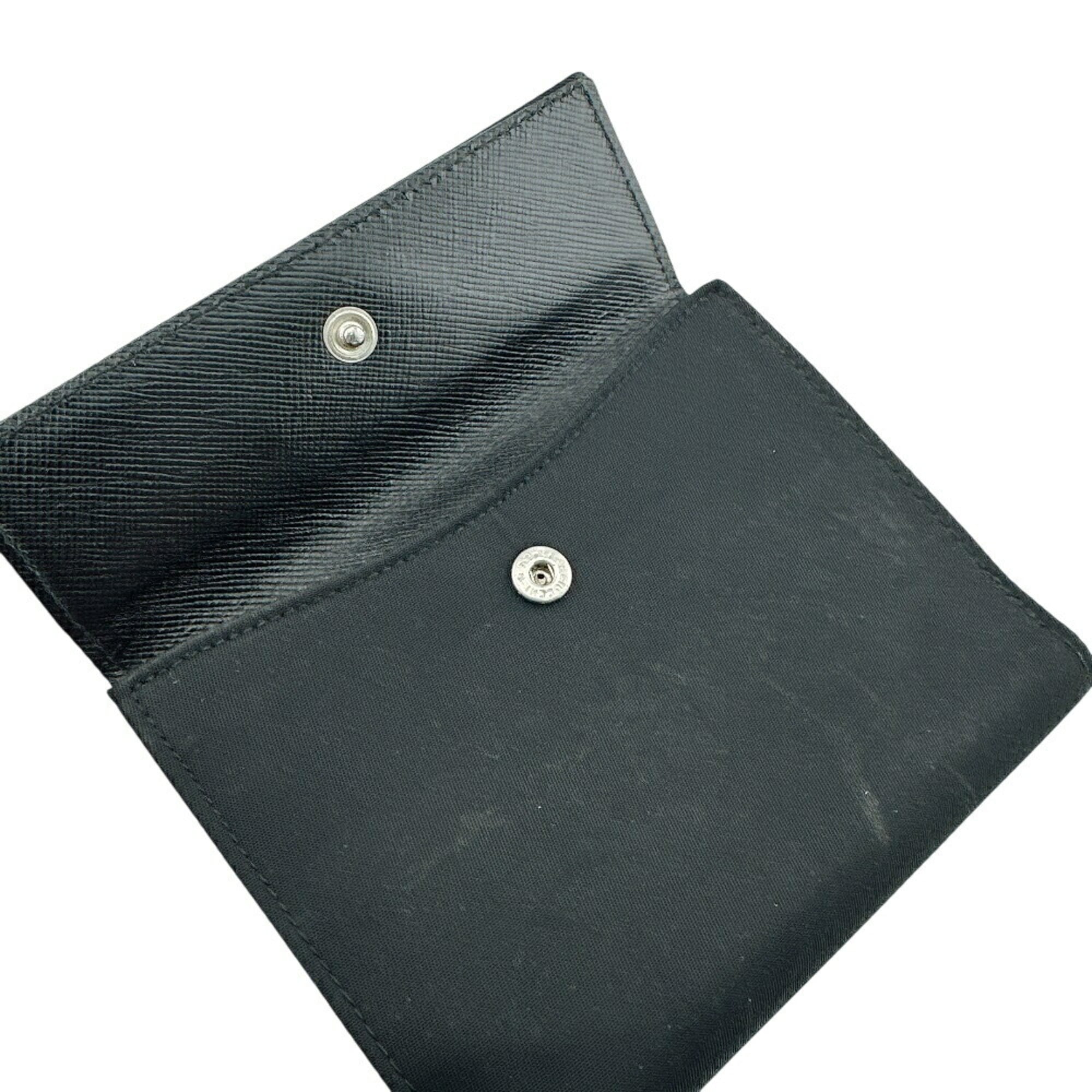 PRADA M523 Triangle Plate W Tessuto Bi-fold Wallet Black Unisex