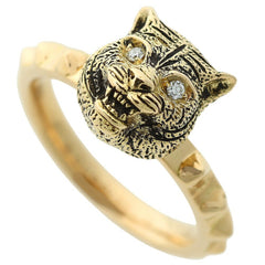 Gucci Le Marché des Merveilles Cat Ring, 18K Yellow Gold, Melee Diamonds, Size #9 (approx. US size 9), approx. 7.0g, Tiger pattern — Like New