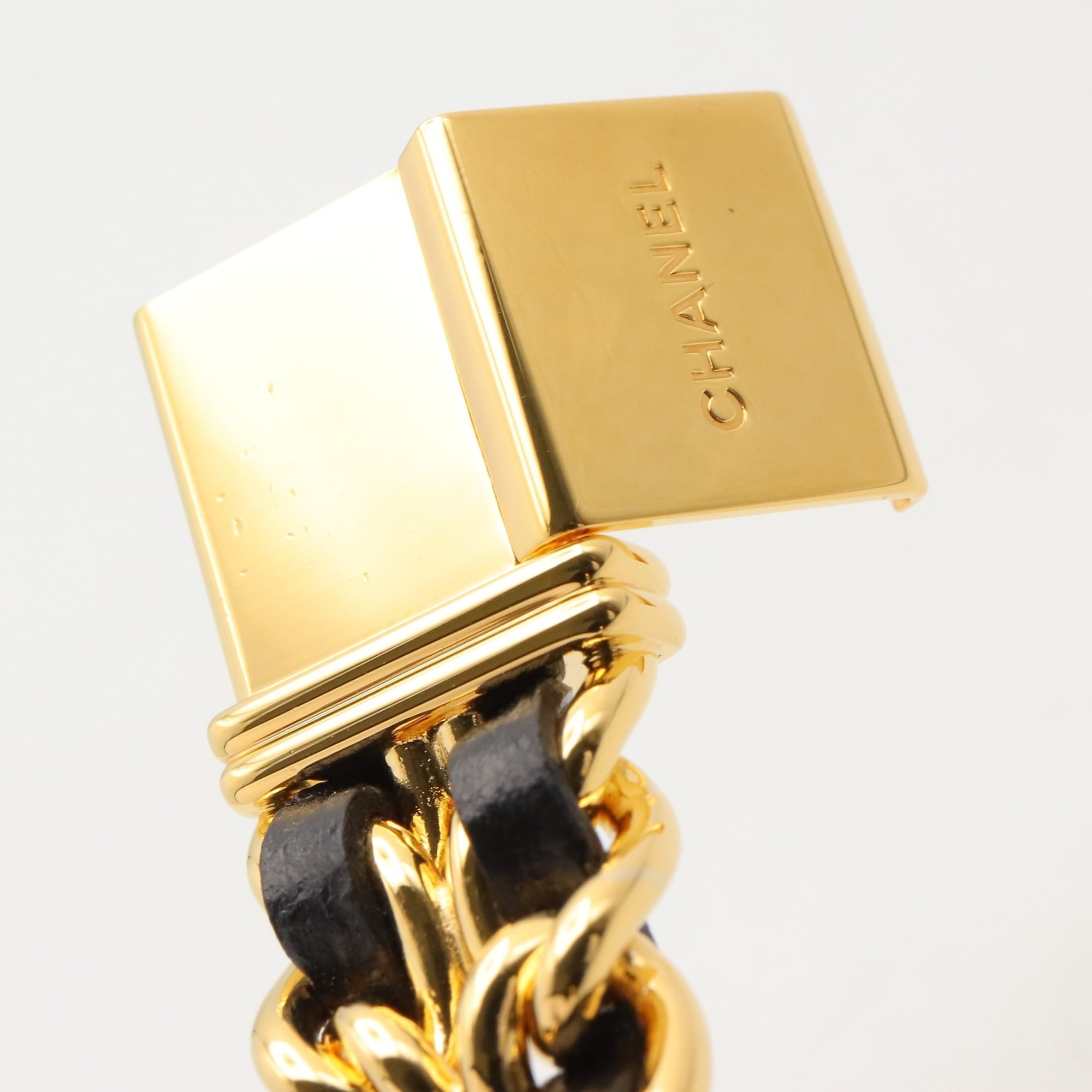 Chanel CHANEL Première M Wristwatch, Gold Plated (GP), Leather Strap, Women's, Black, H0001 — Very Good