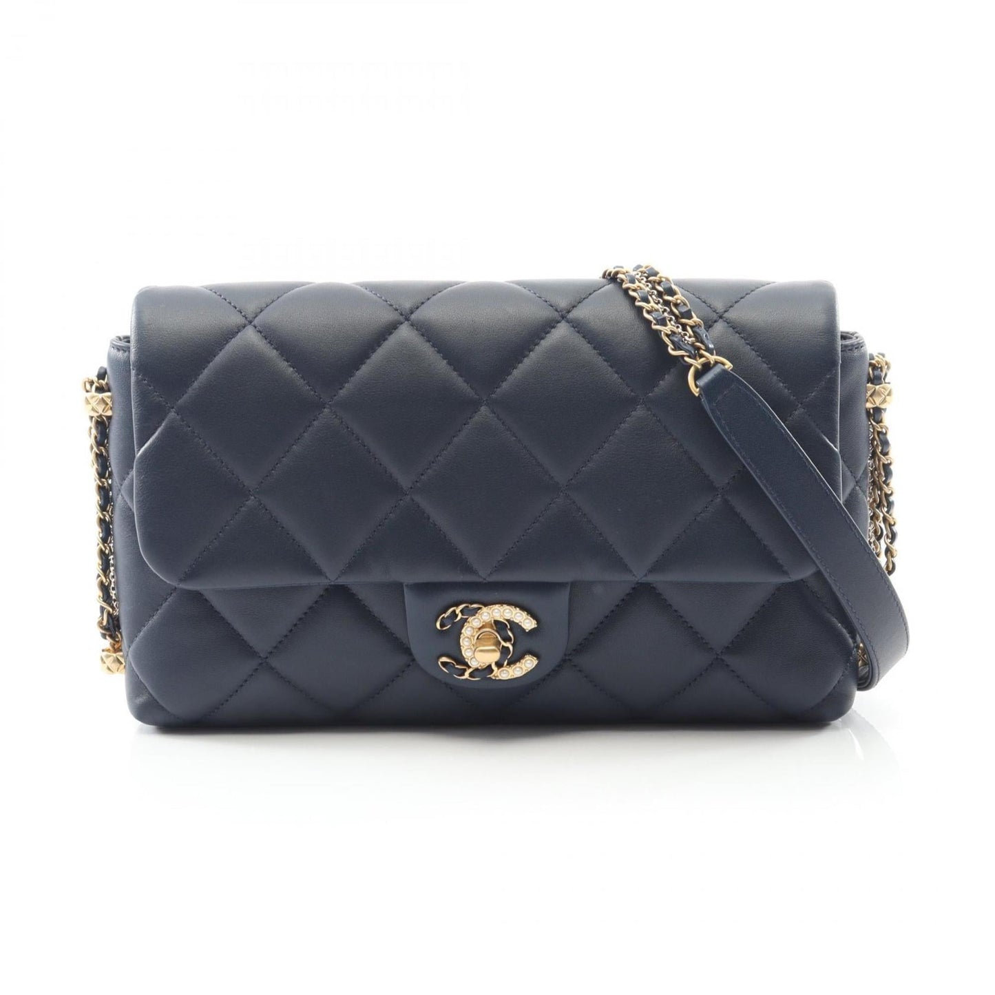 CHANEL CHANEL19 Matelasse Shoulder Bag in Lambskin (Sheep Leather) - Women's, Navy Blue, AS2563