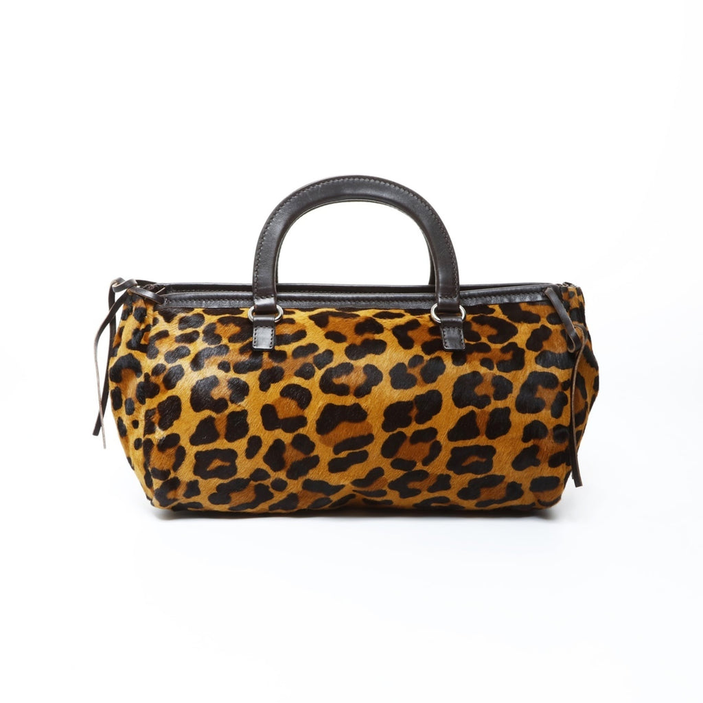 Prada pony leopard print handbag in brown