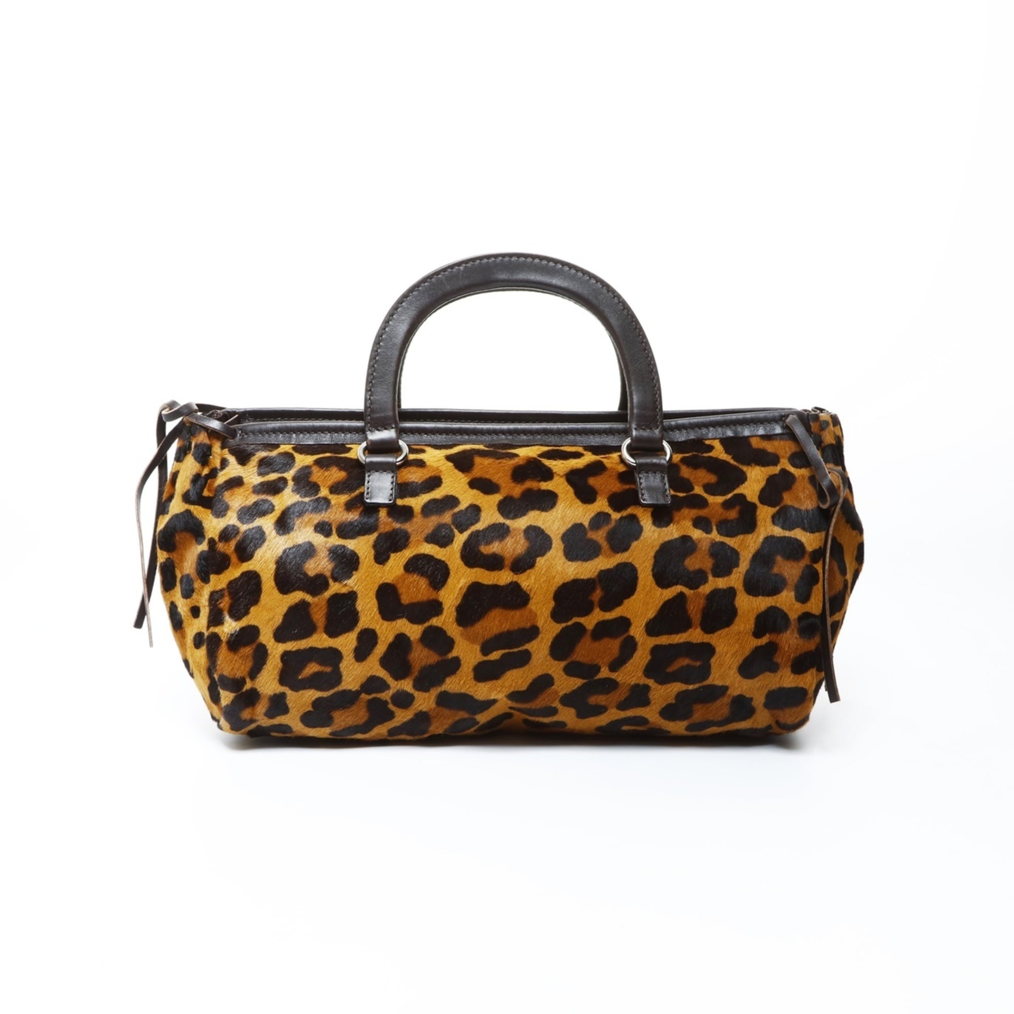 Prada pony leopard print handbag in brown